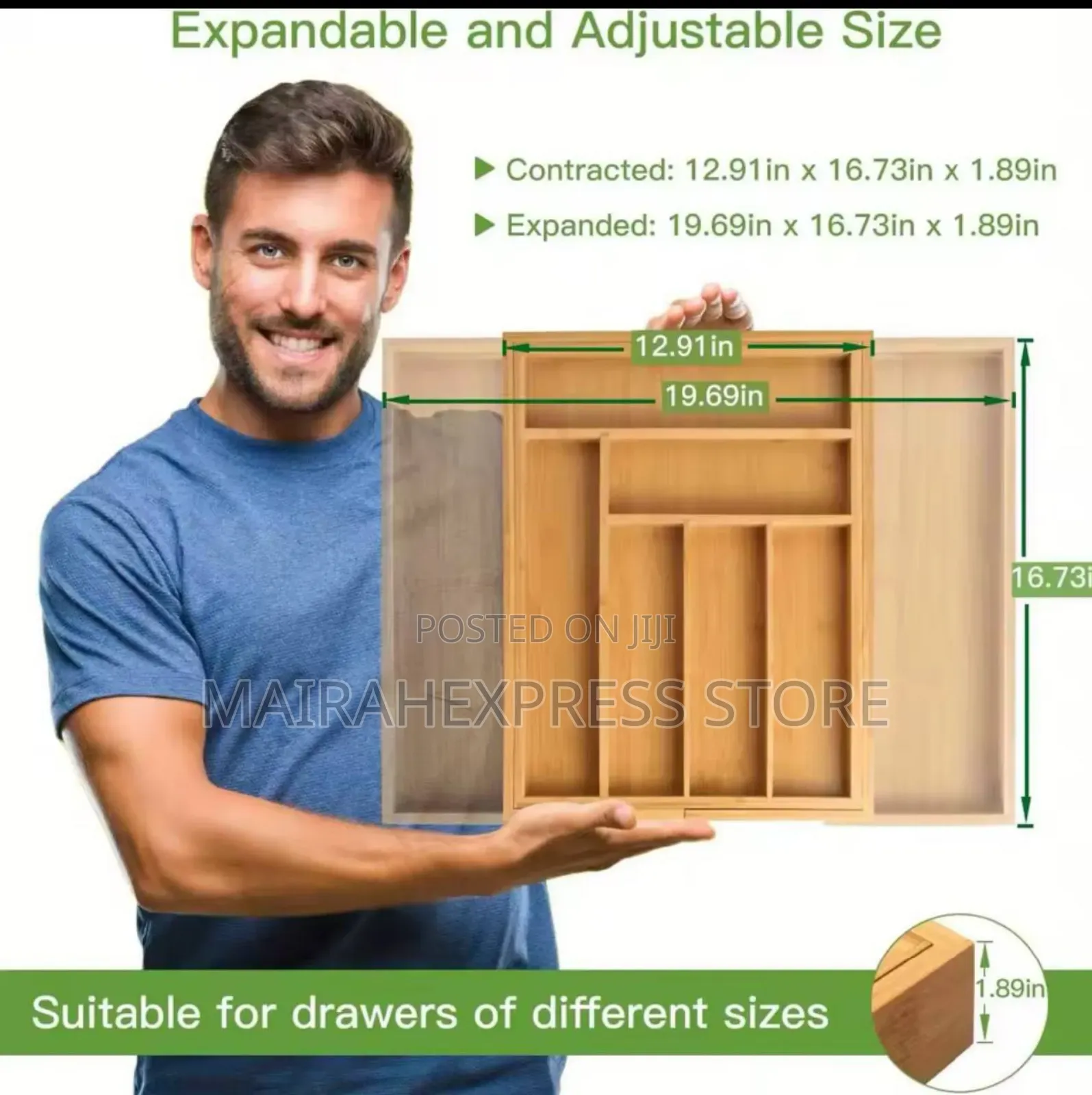Big Size Adjustable Expandable Bamboo Drawer Organizer (T361)