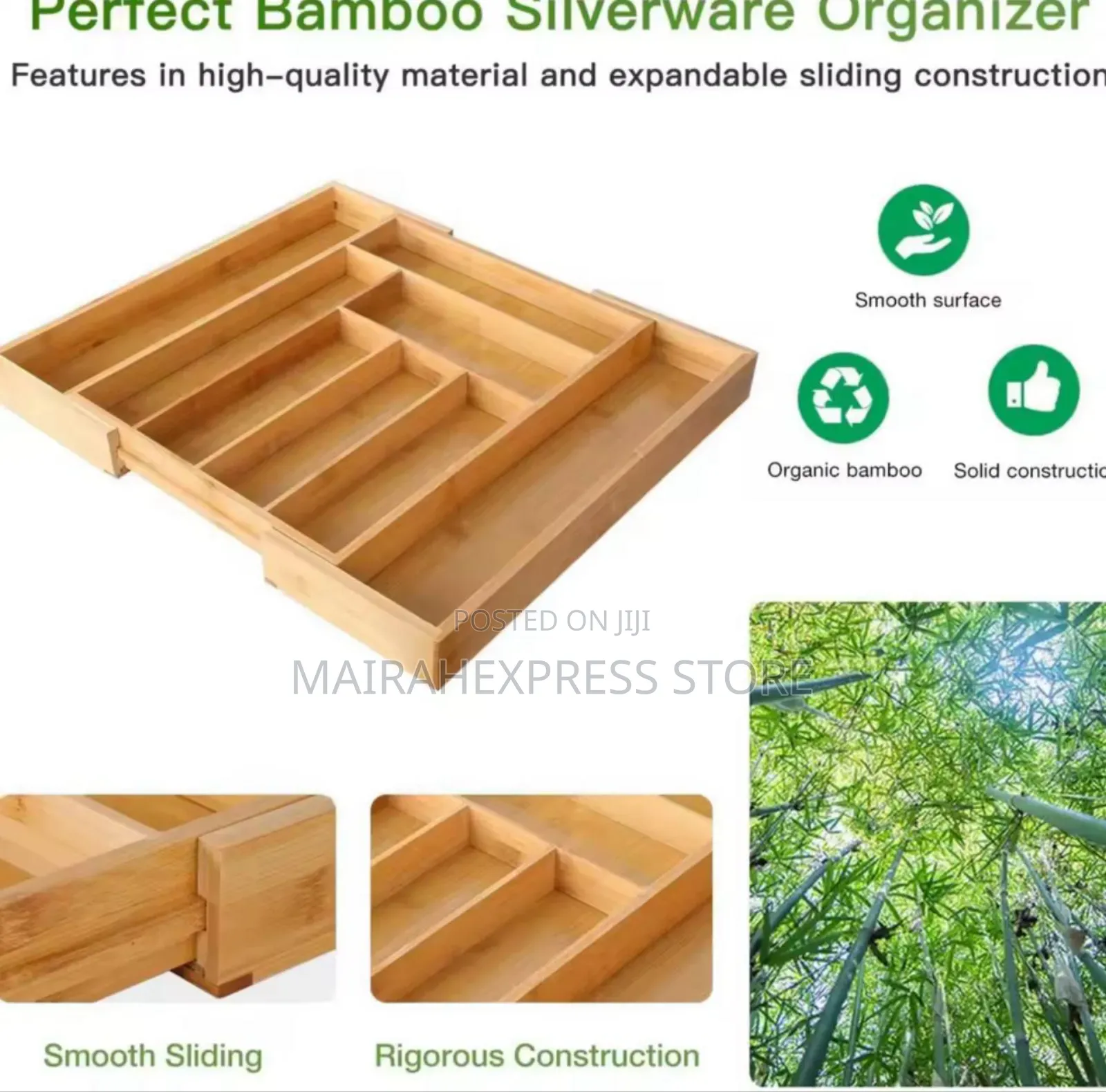 Big Size Adjustable Expandable Bamboo Drawer Organizer (T361)