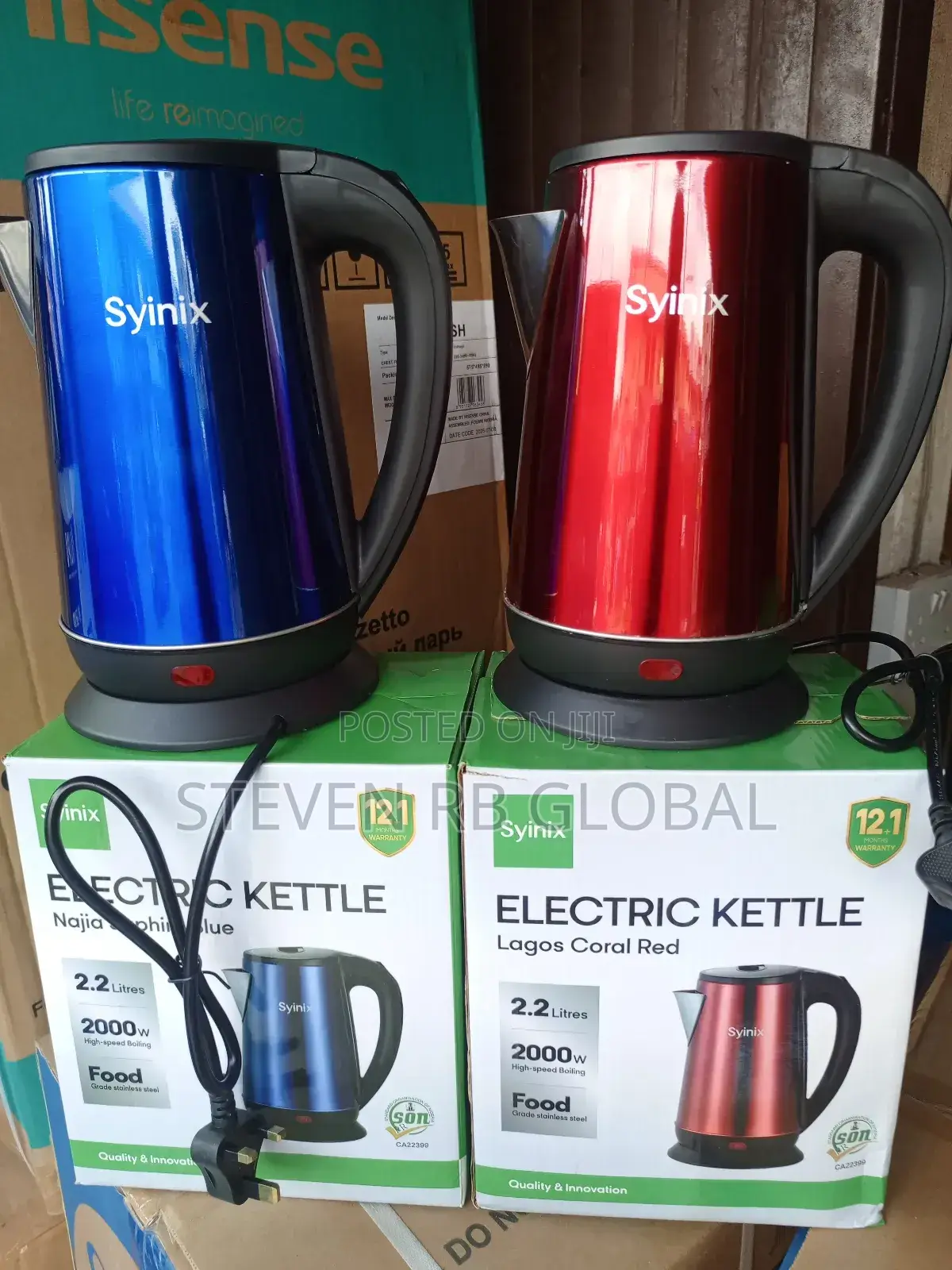 Syinix 2.2l Electric Kettle (Red / Blue) 2.2l | 2000w |Fast Boiling