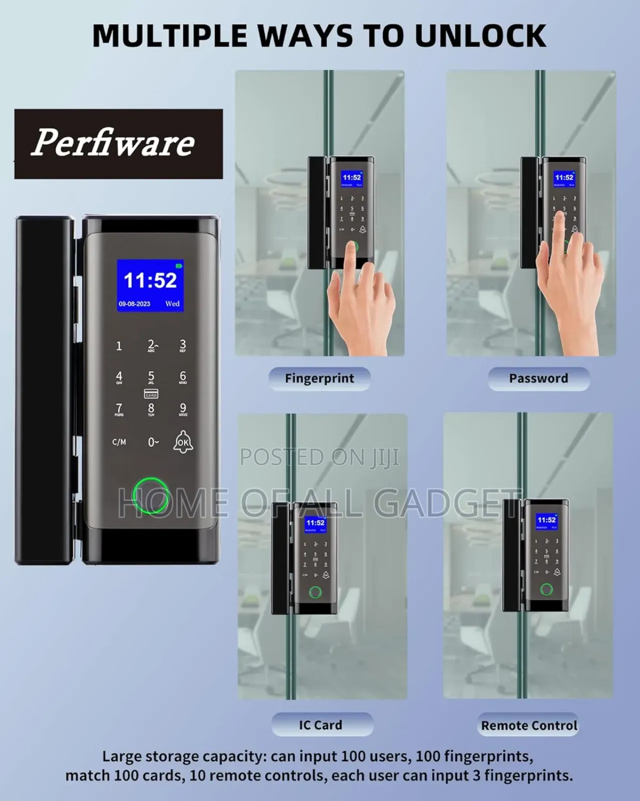 Smart Glass Door Locks,Perfiware Biometric Fingerprint