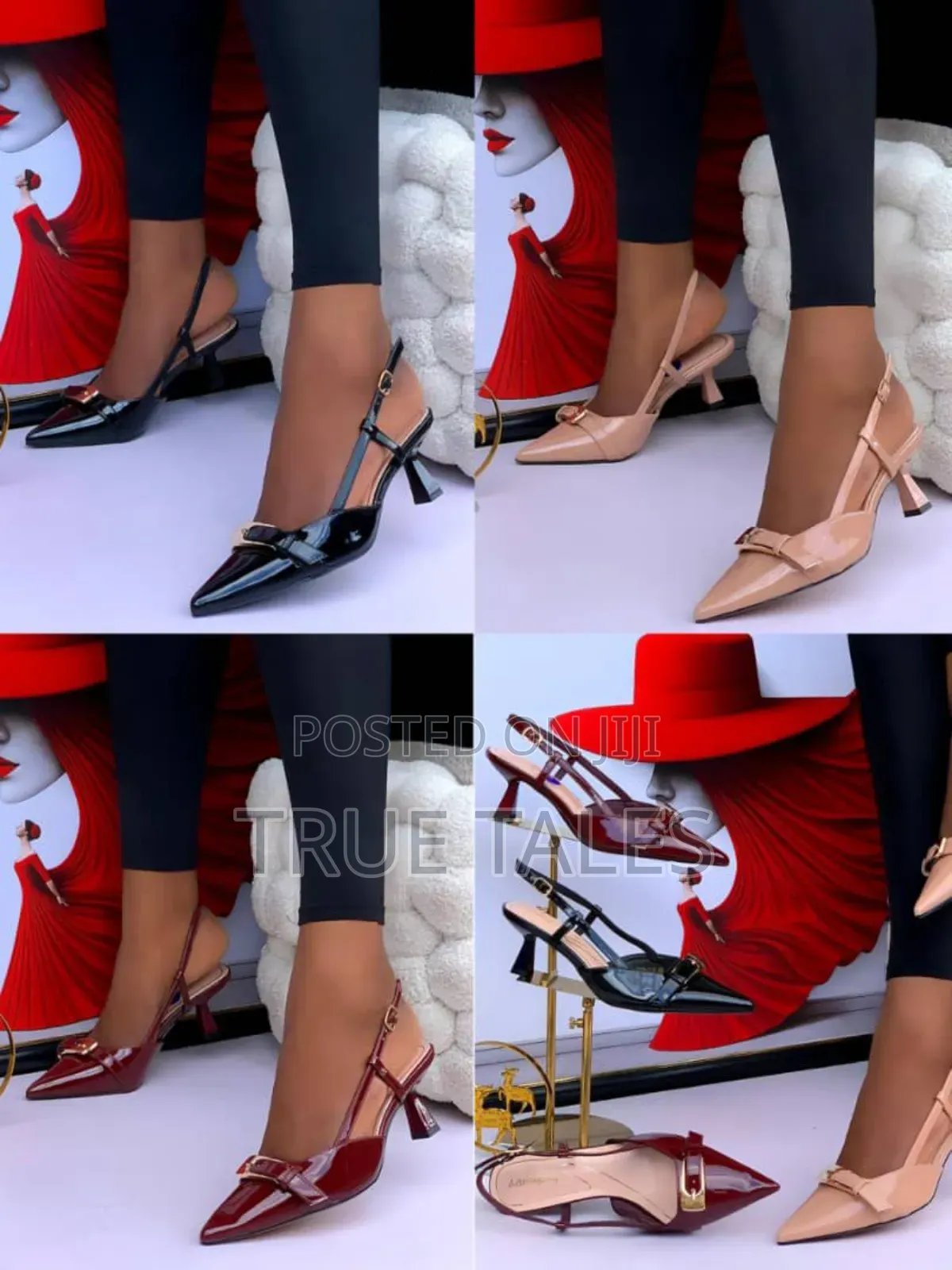 Mature Classy Patent Leather Slingback Pointed-toe Heels. Sizes 37-42