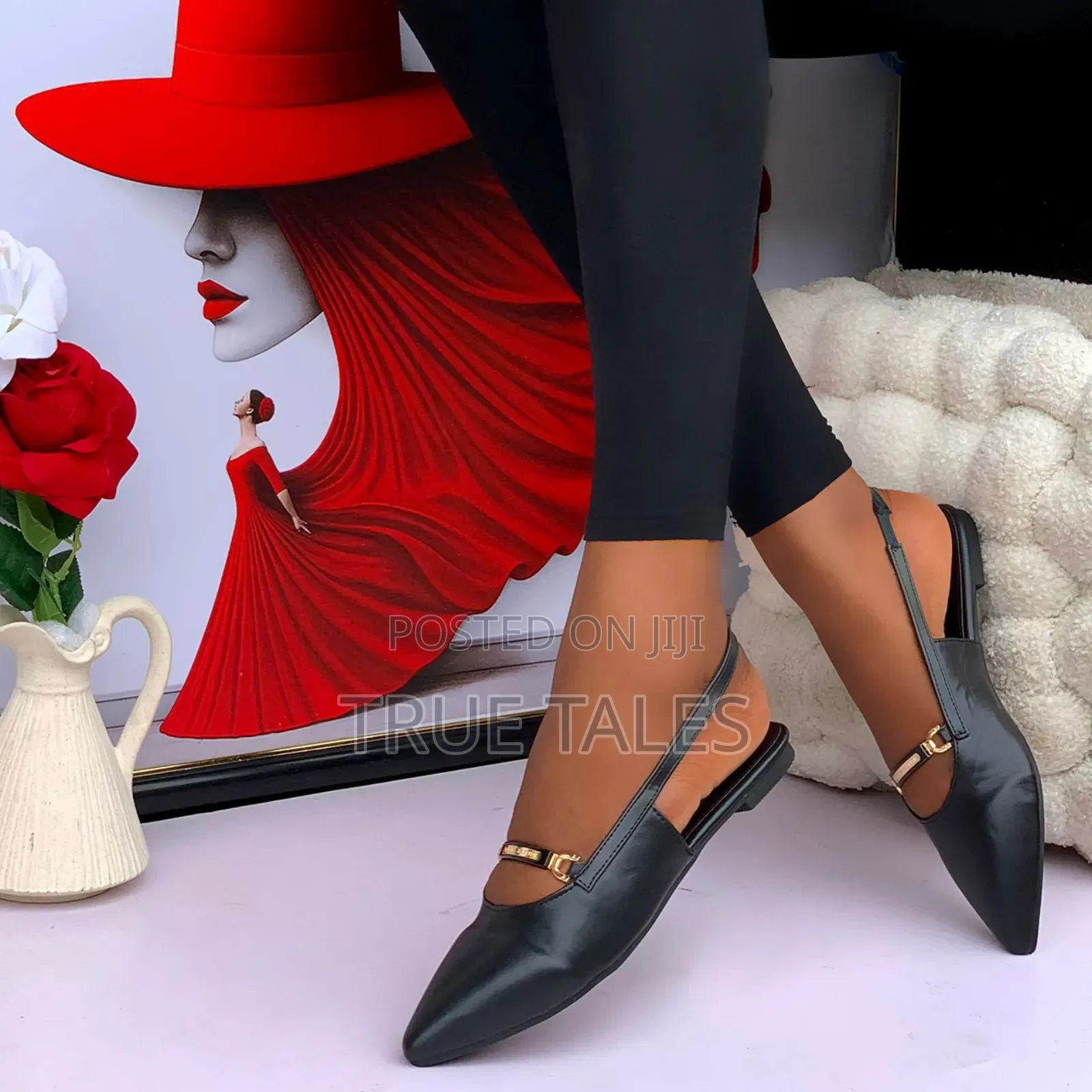 Women's Pointed Toe Slingback Flats With Chain Detail. Sizes 37-42