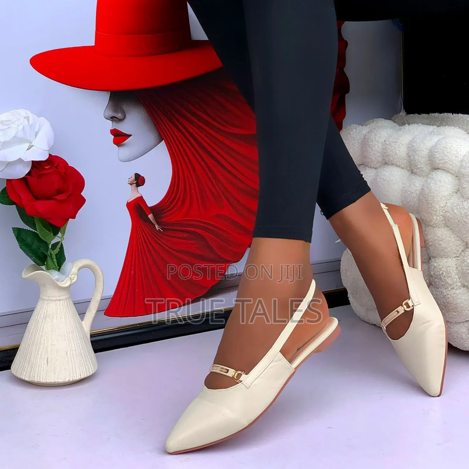 Women's Pointed Toe Slingback Flats With Chain Detail. Sizes 37-42