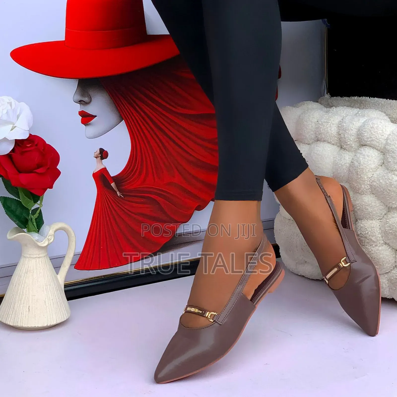 Women's Pointed Toe Slingback Flats With Chain Detail. Sizes 37-42