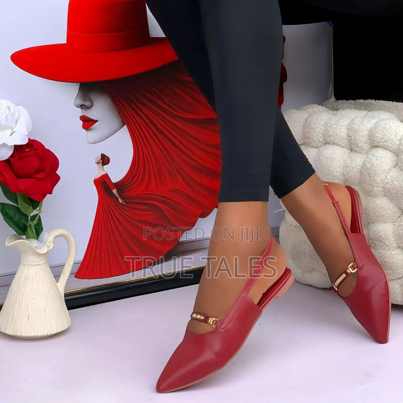 Women's Pointed Toe Slingback Flats With Chain Detail. Sizes 37-42