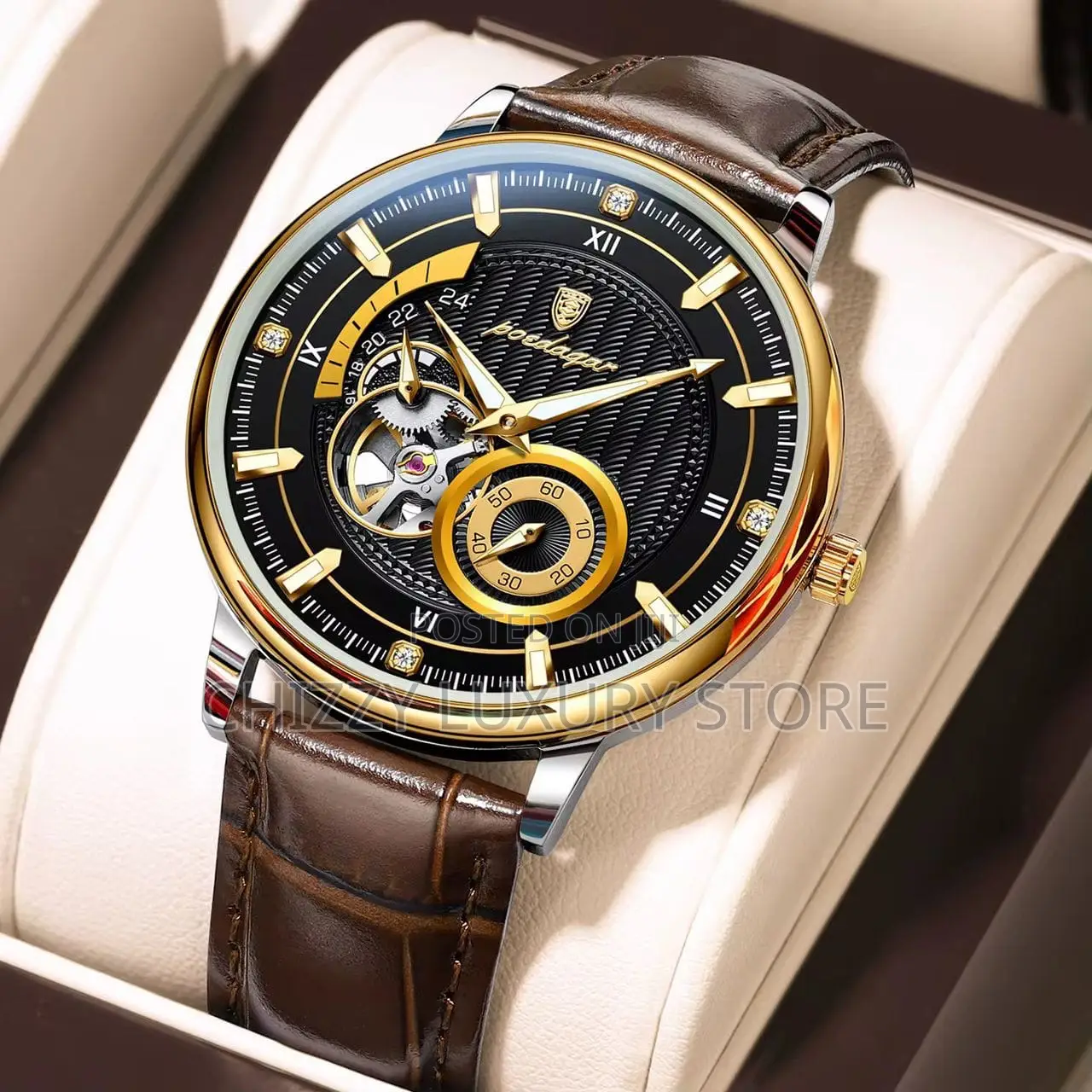Poedagar Quality Men Genuine Leather Wristwatch