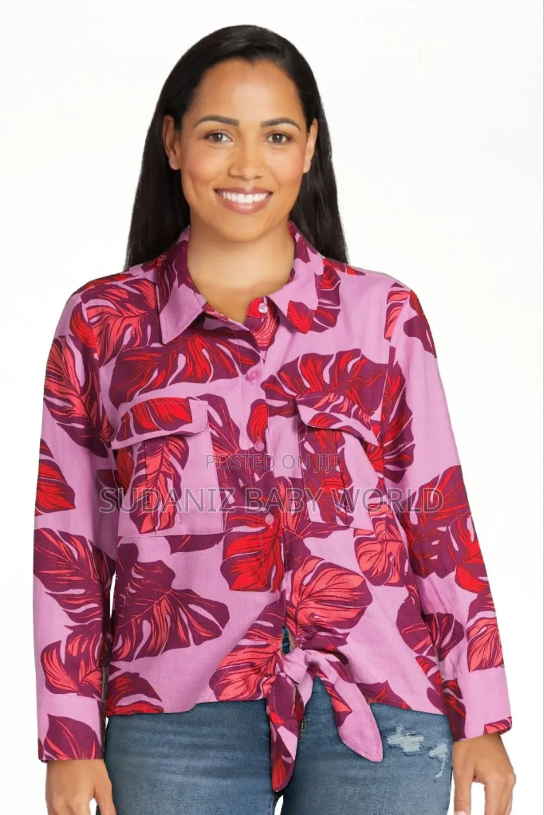 Sofia Jeans Women's Plus Linen Blend Tie Front Top With Cargo Pockets