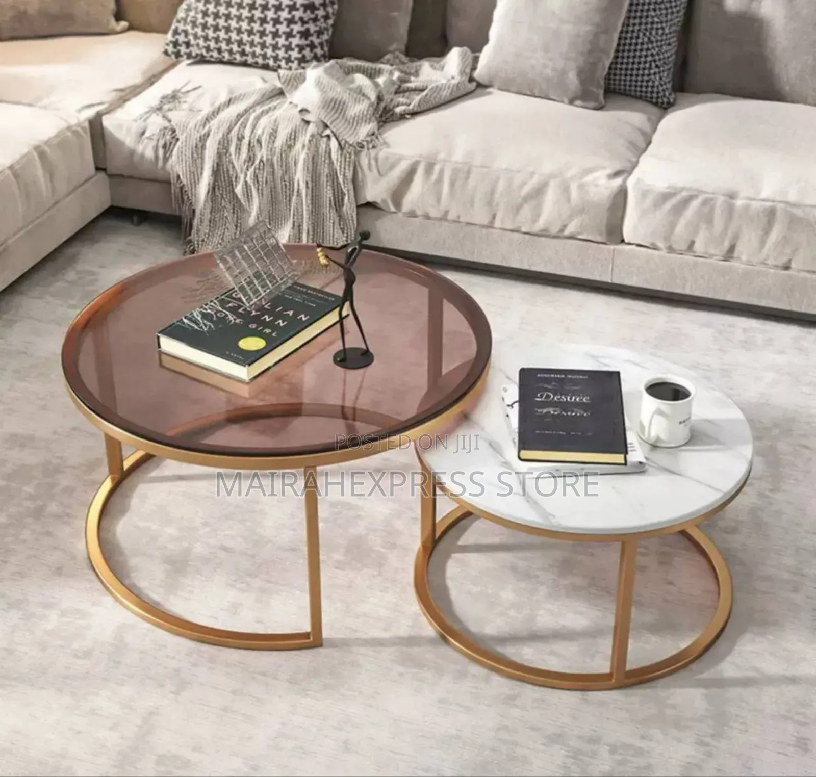Marble/Glass Twin Center Table (2st7)