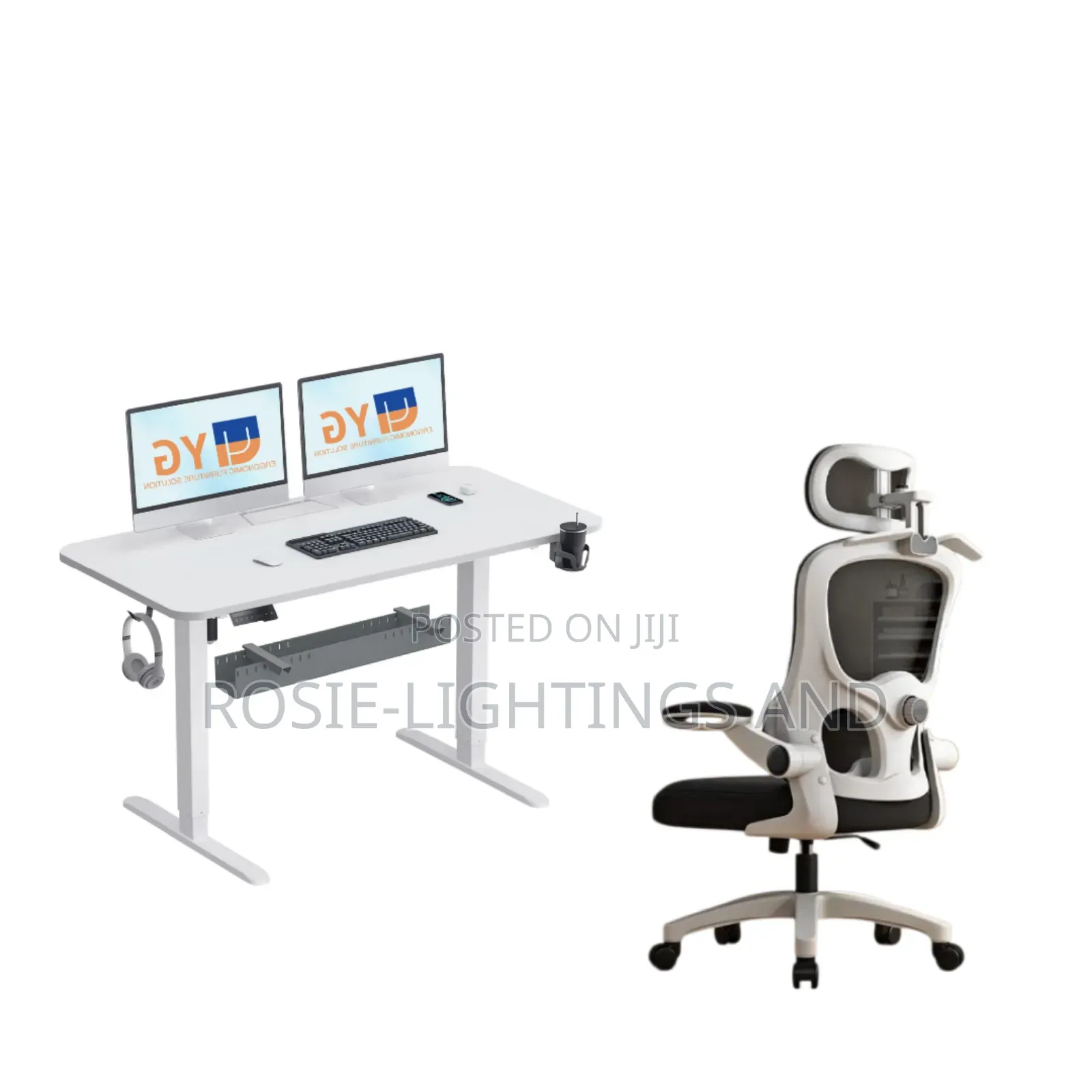 Adjustable Electric Table With Egornomic Office Swivel Chair