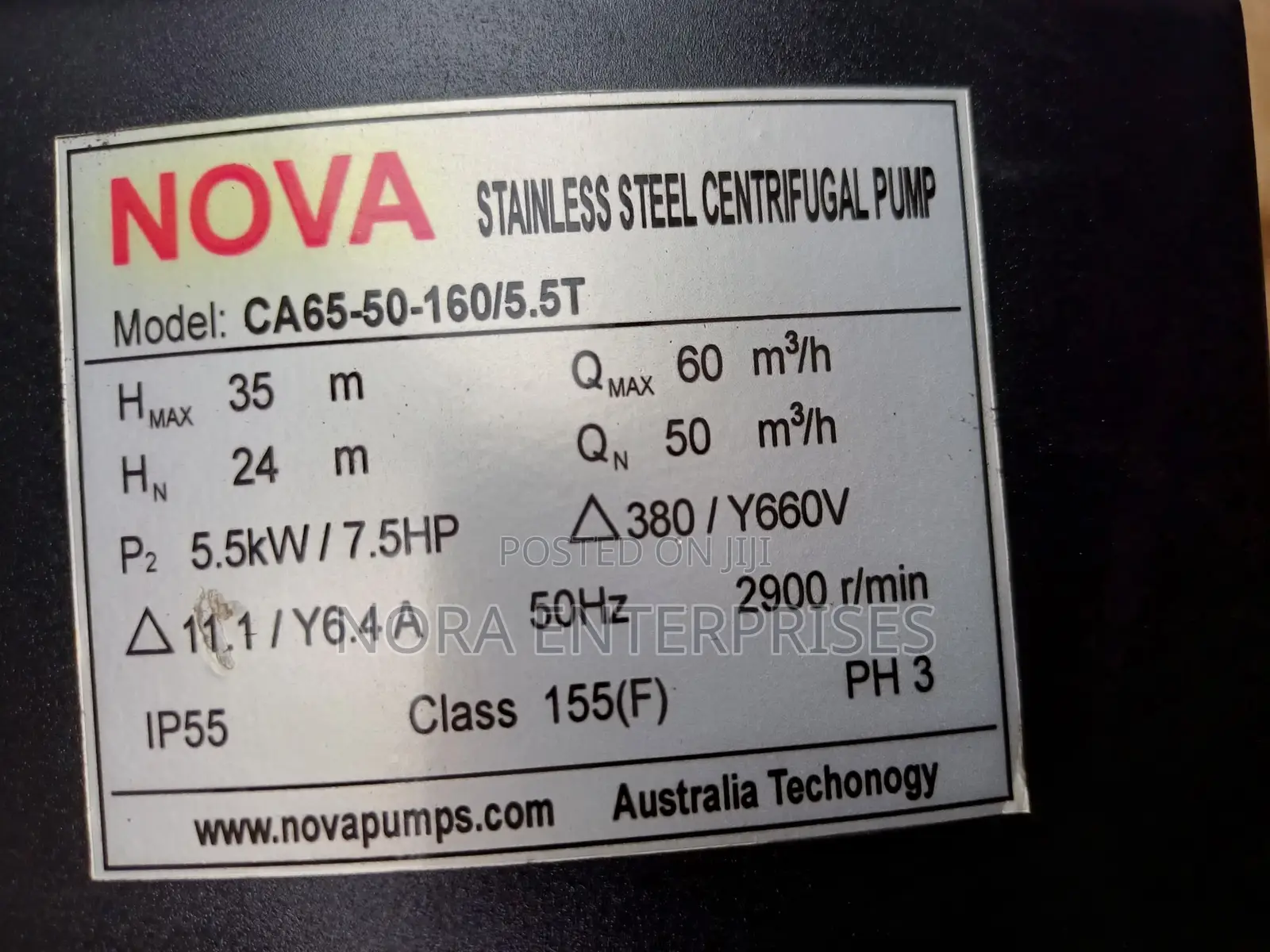 7.5hp Nova Stainless Steel Centrifuge Pump