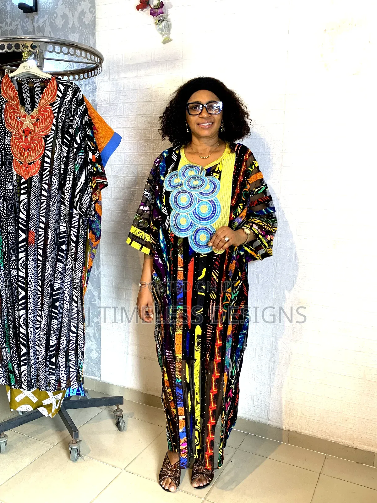 Stoned Net Ankara Gown With Embroidery