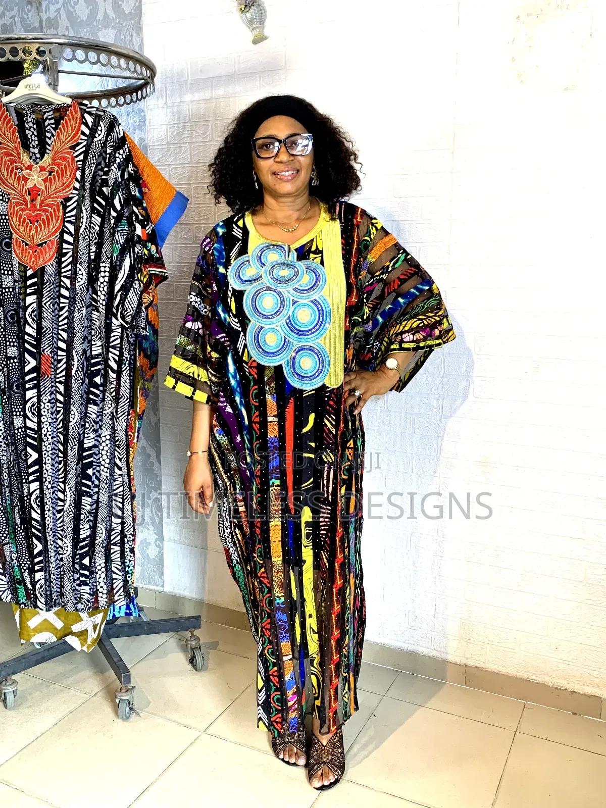 Stoned Net Ankara Gown With Embroidery
