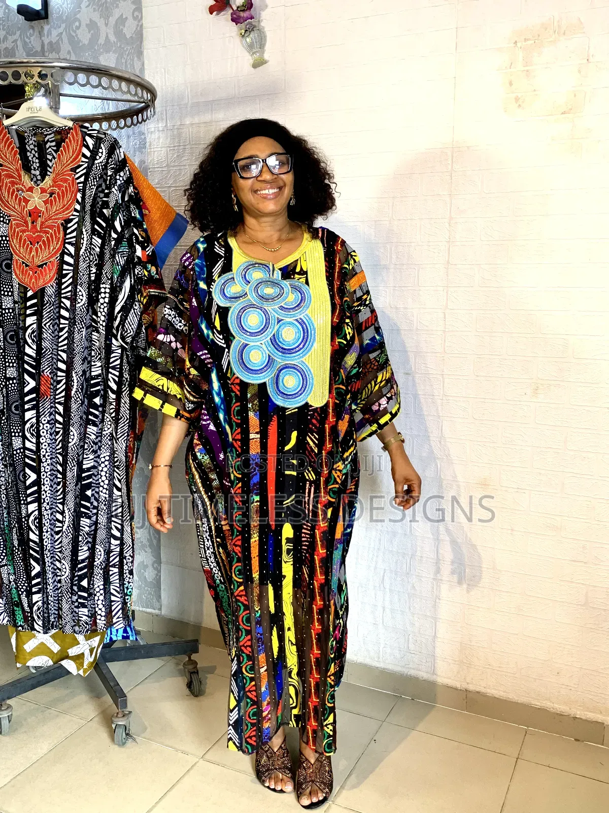 Stoned Net Ankara Gown With Embroidery