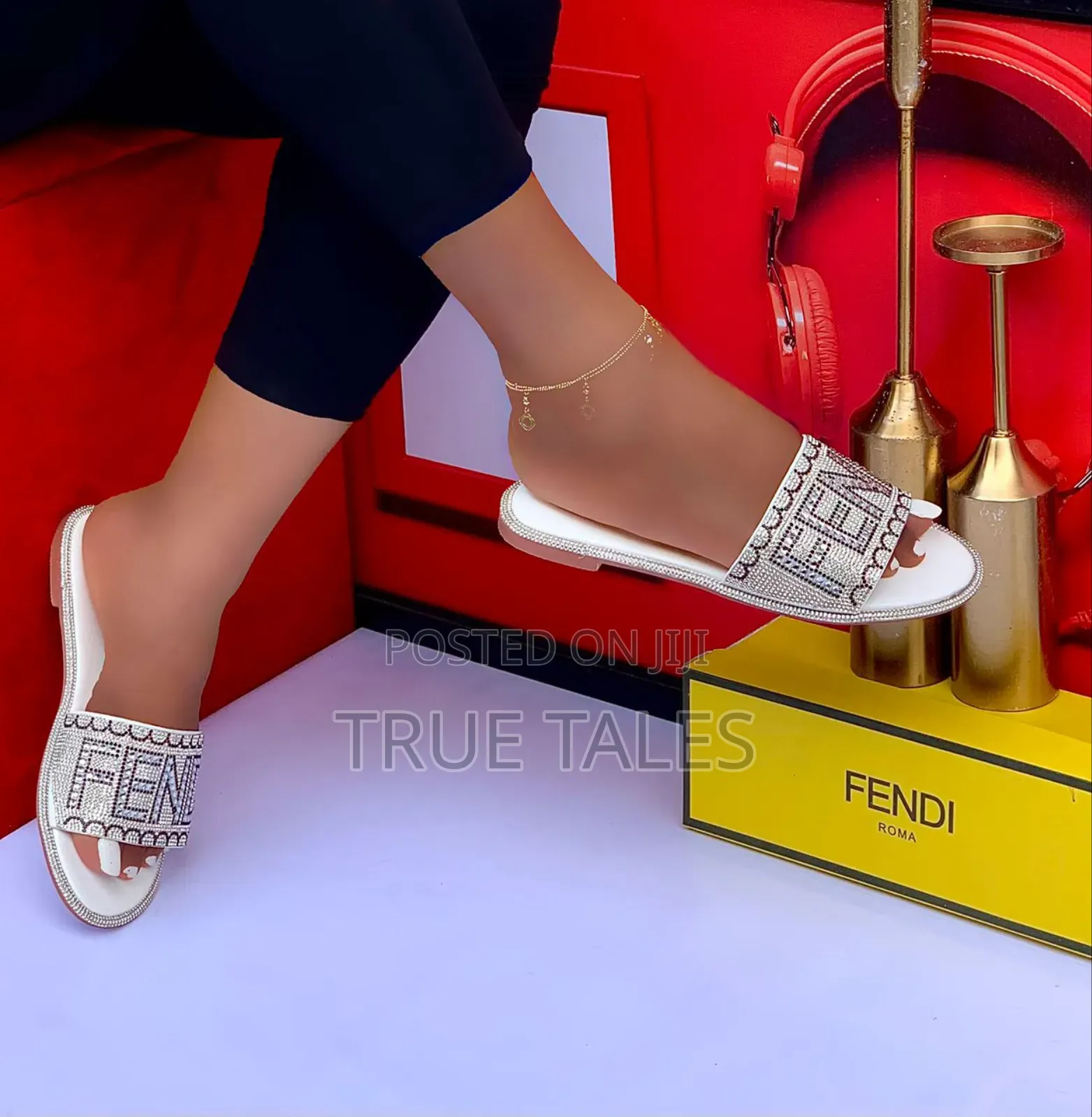 Women's Rhinestone Embellished Flat Slides. Sizes 37-42.