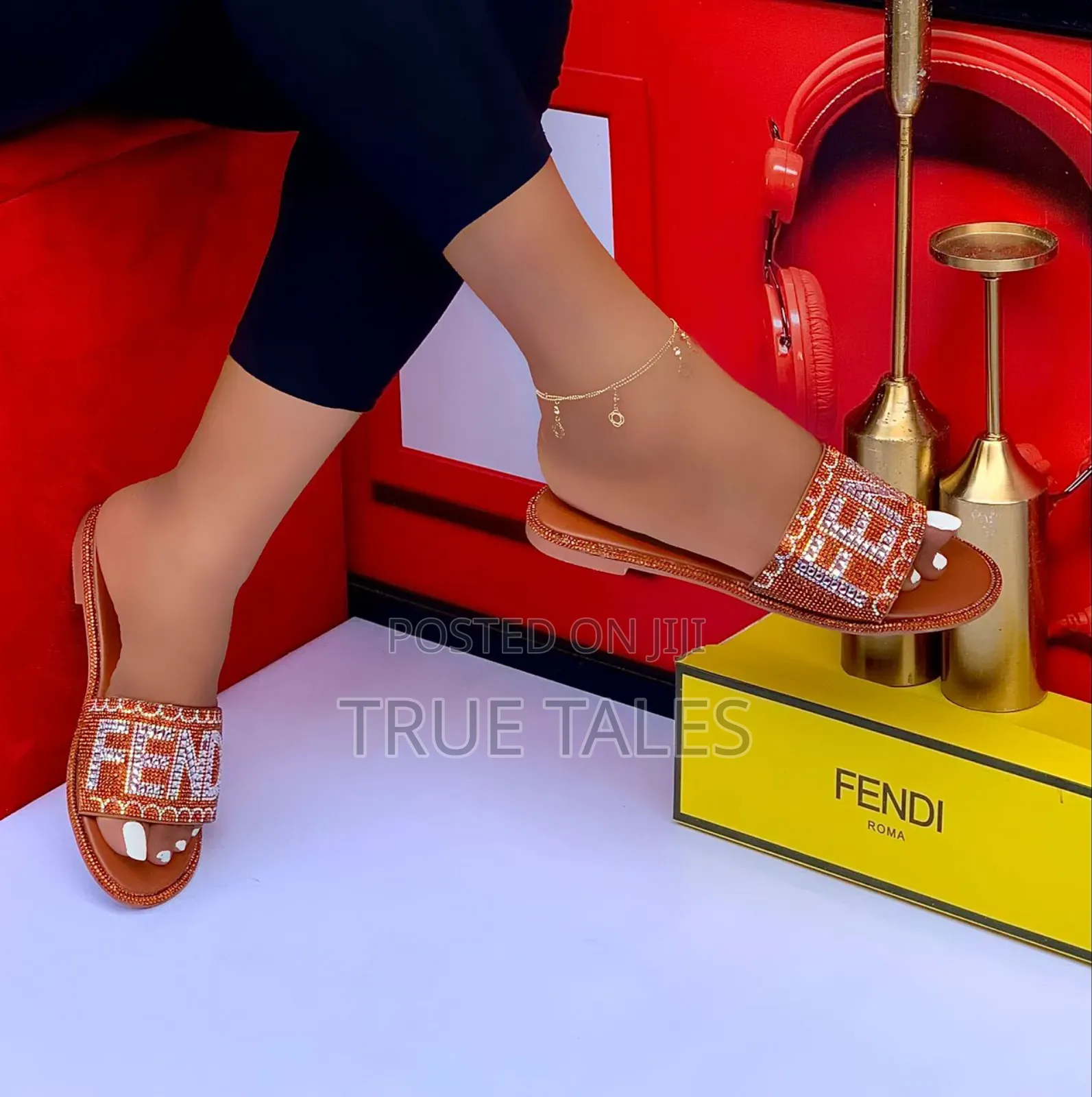 Women's Rhinestone Embellished Flat Slides. Sizes 37-42.
