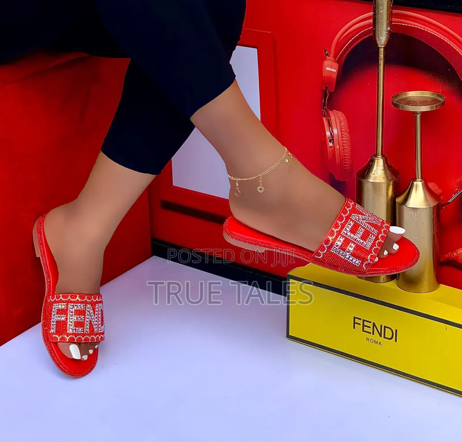 Women's Rhinestone Embellished Flat Slides. Sizes 37-42.