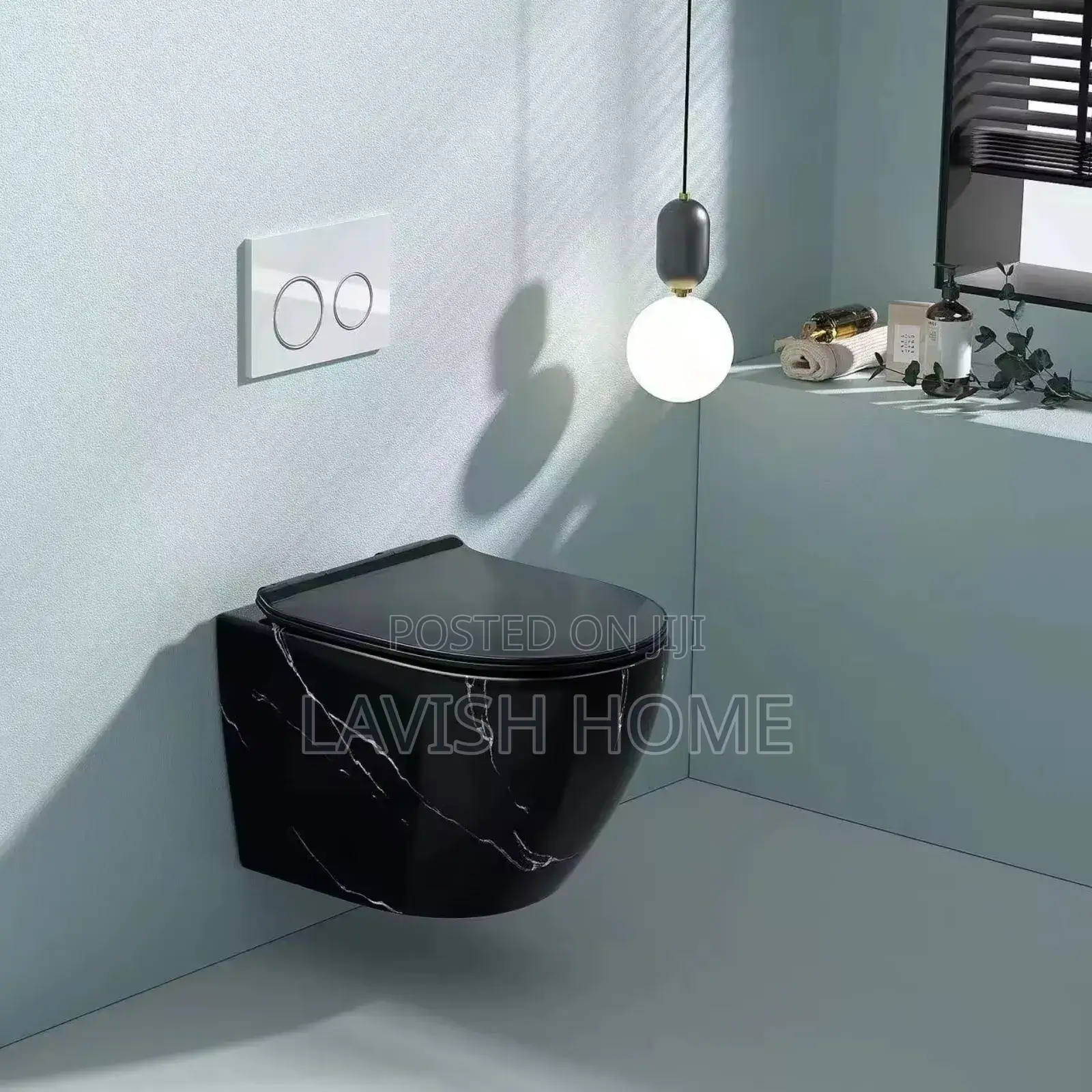 Black Marble Wall-Hung Concealed Toilet