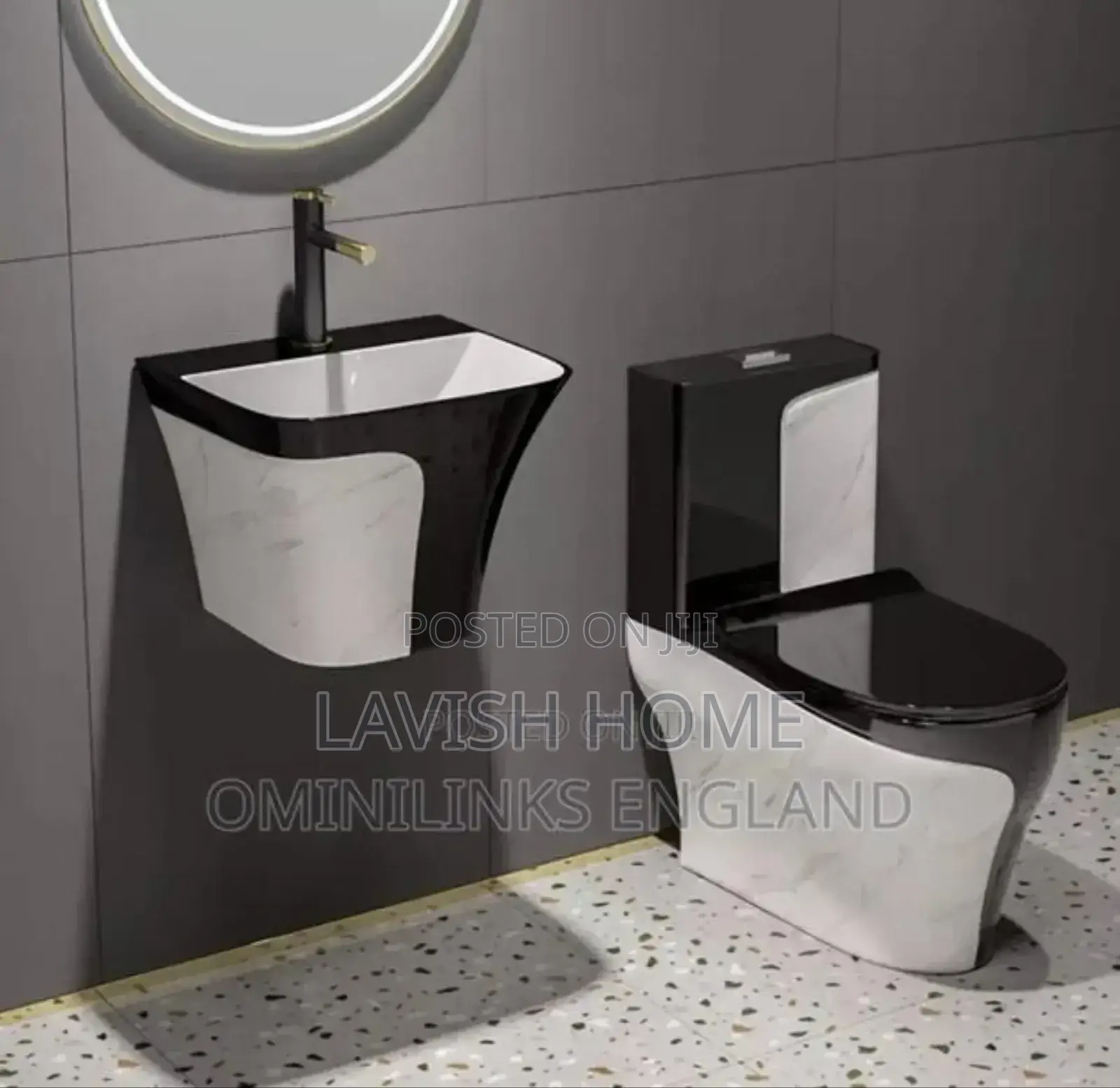 Black White Luxury Wc With Wall-Hung Basin