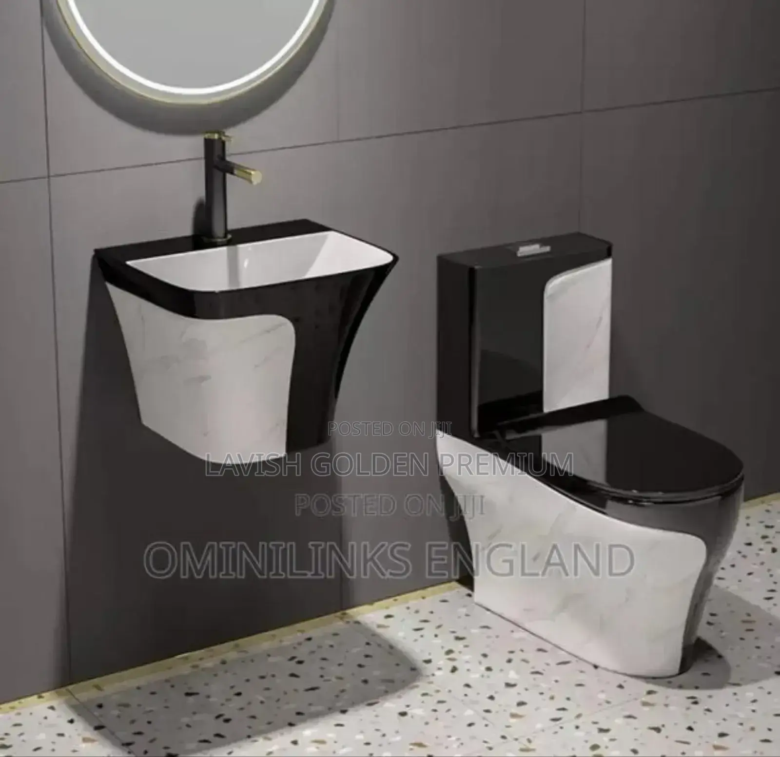 Black White Luxury Wc With Wall-Hung Basin