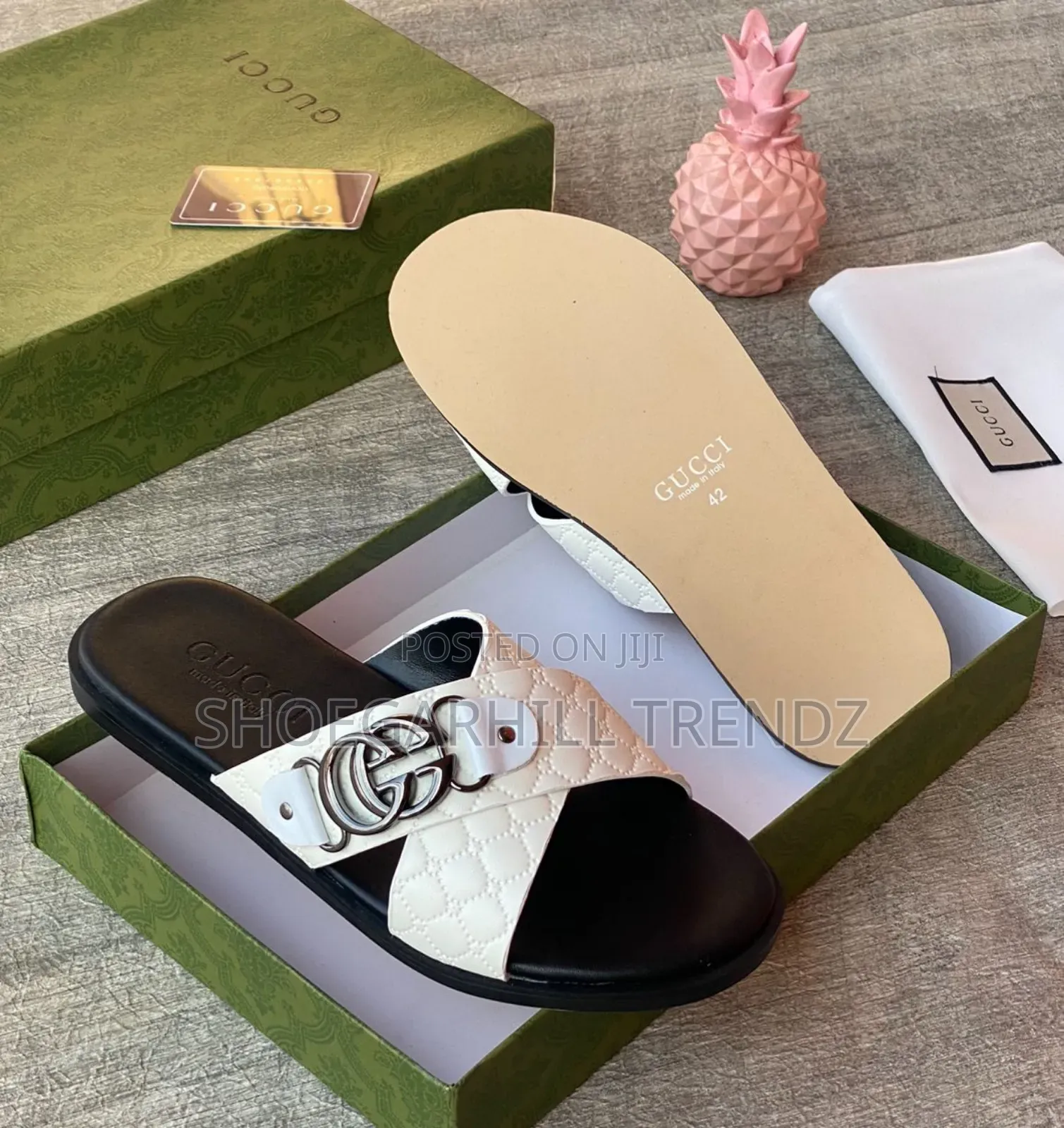 Gg Men Shoe Dressy Palm Slippers Available in Black and White