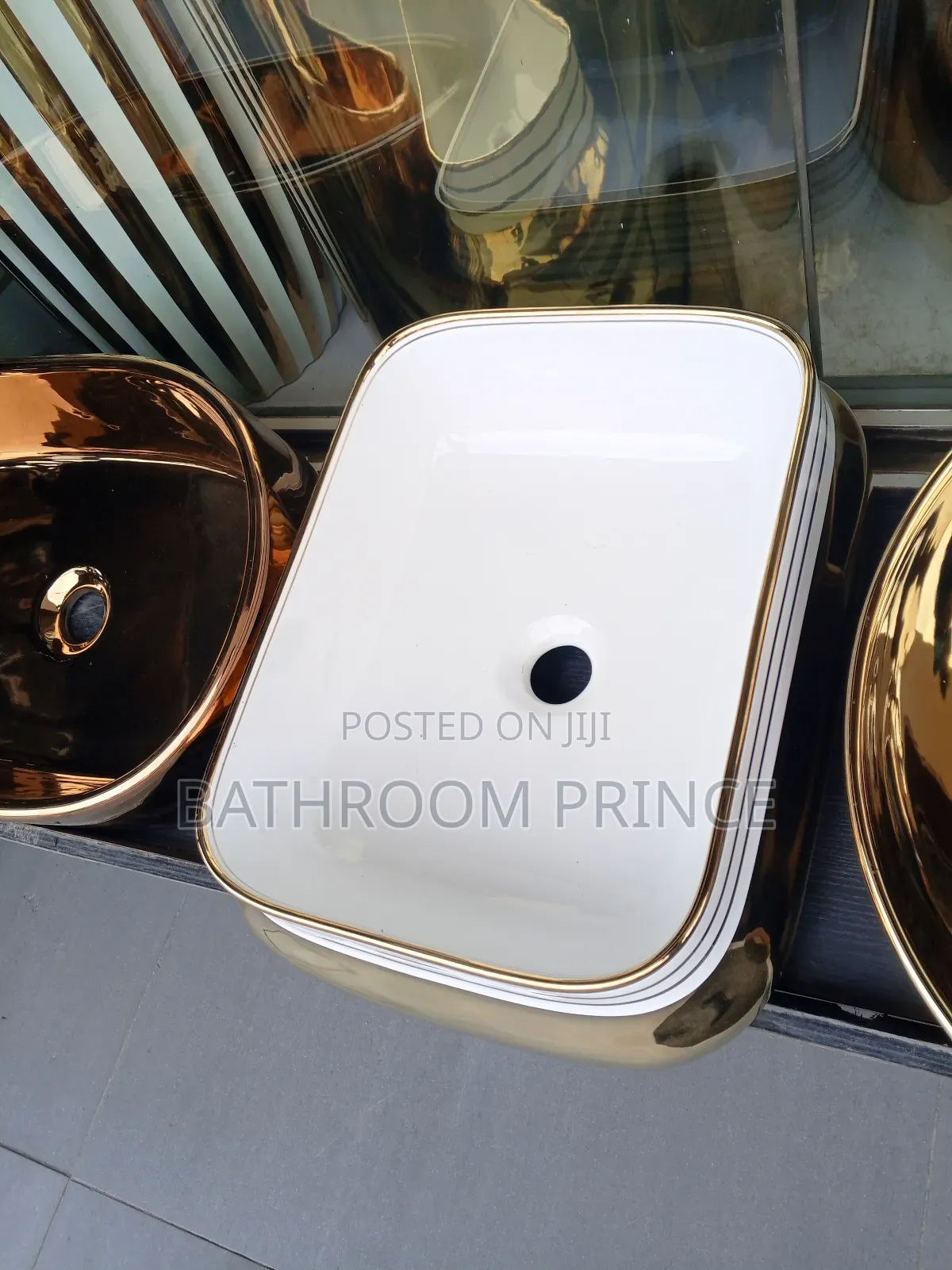 Square Countertop White and Gold Basin