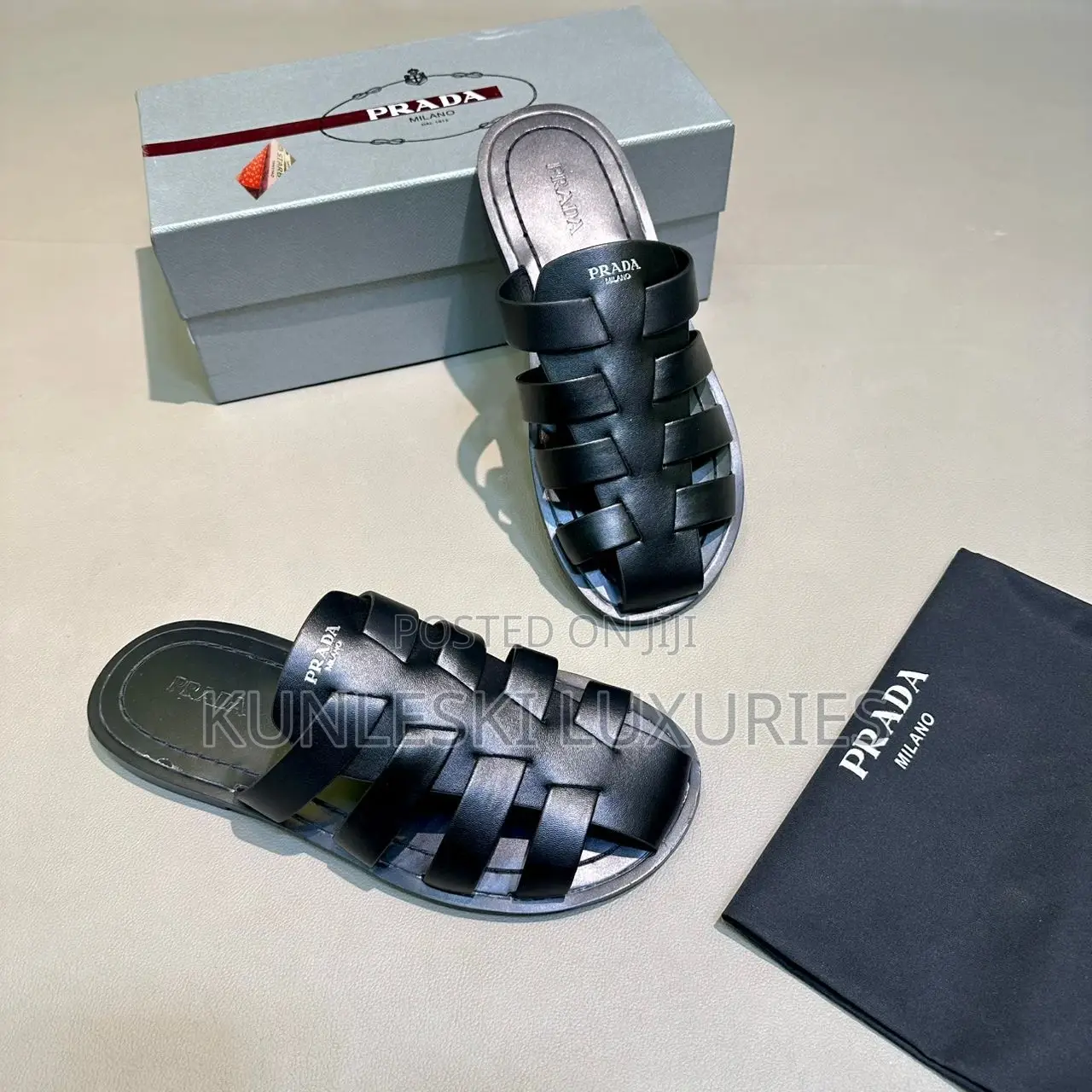 Original Prada Leather Half Shoe Sandals in Two Colors