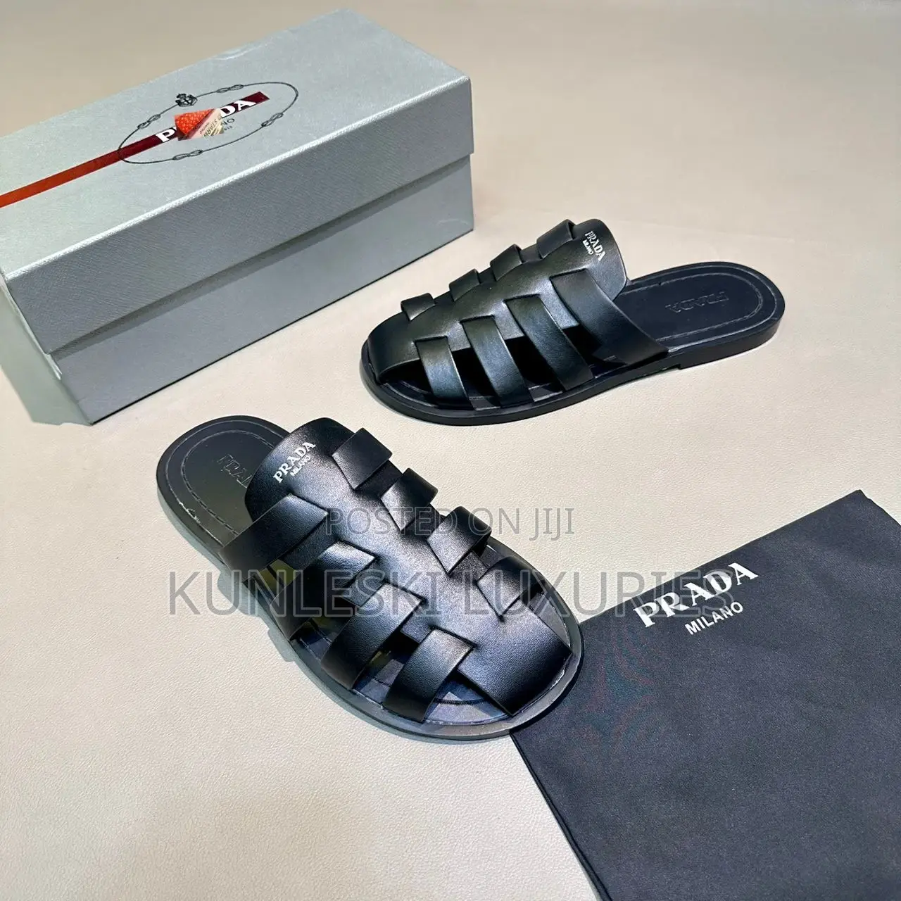 Original Prada Leather Half Shoe Sandals in Two Colors