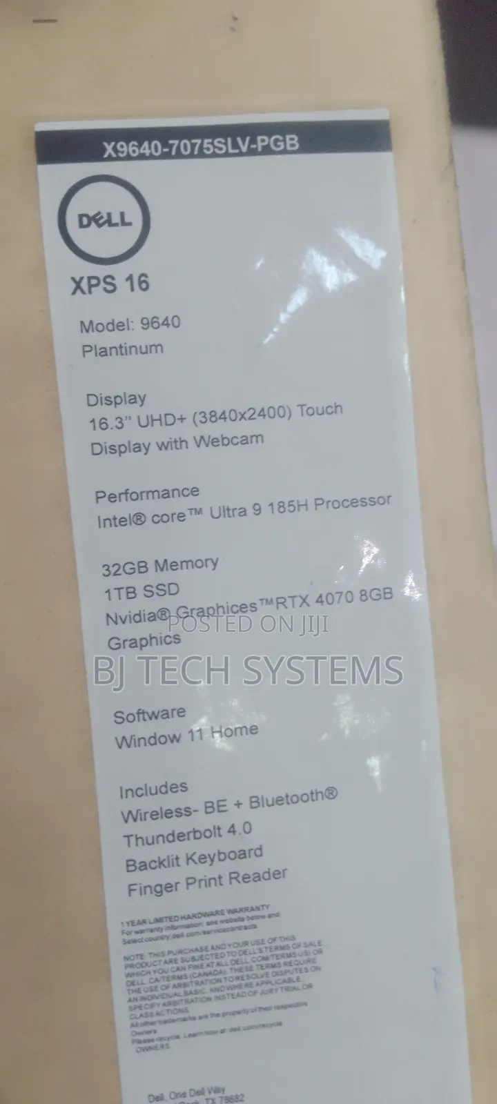 New Laptop Dell XPS 16 9640 32GB Intel Core Ultra 9 SSD 1T