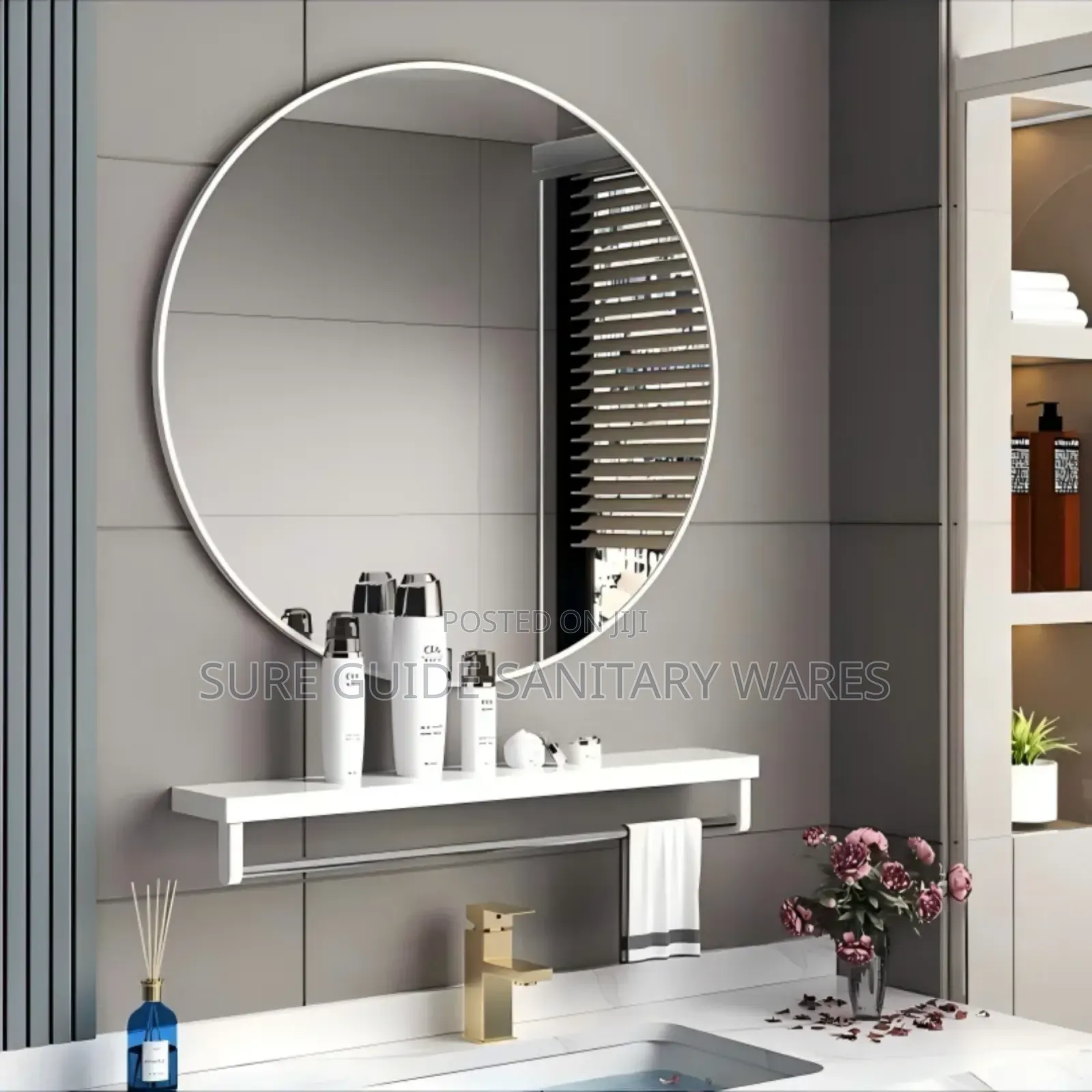 White Frame Bathroom Mirror With Shelf