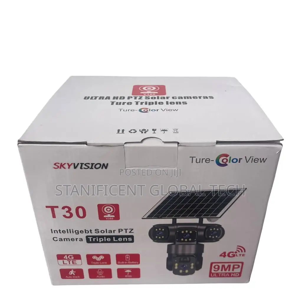 Skyvision 9mp 4g True Triple Lens Solar Ptz Big Outdoor Camera (V380)