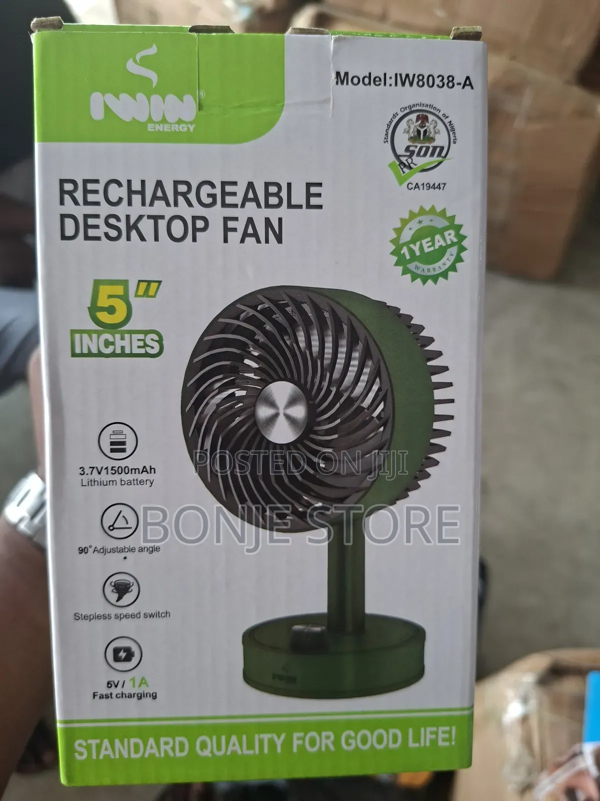 Iwin Energy Super Mini Rechargeable Desktop Fan 5inches Iw8038-a