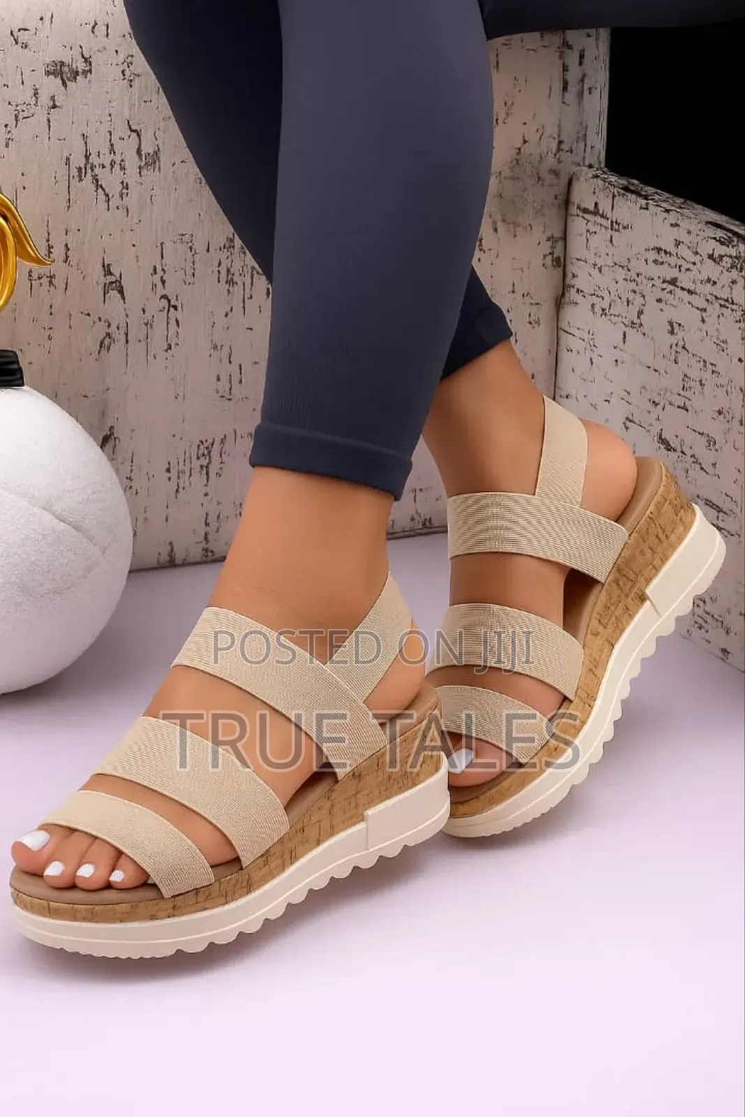 Nude Wedge Comfortable Cork Sandals #Em. Sizes 37 To 42