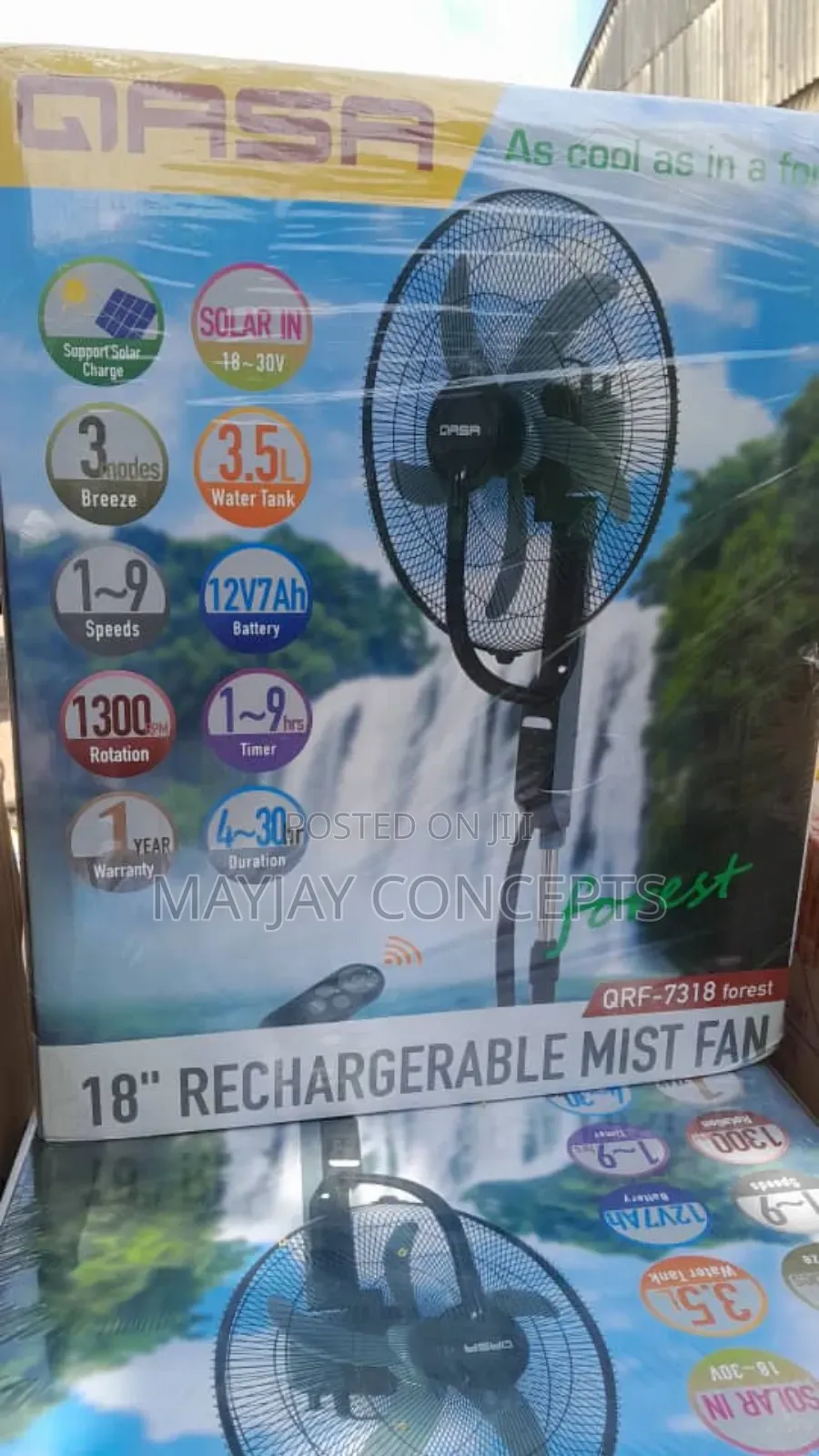 Qasa 18-Inch Ac/Dc Rechargeable Mist Fan With 3.5l Tank●3 Modes Breeze