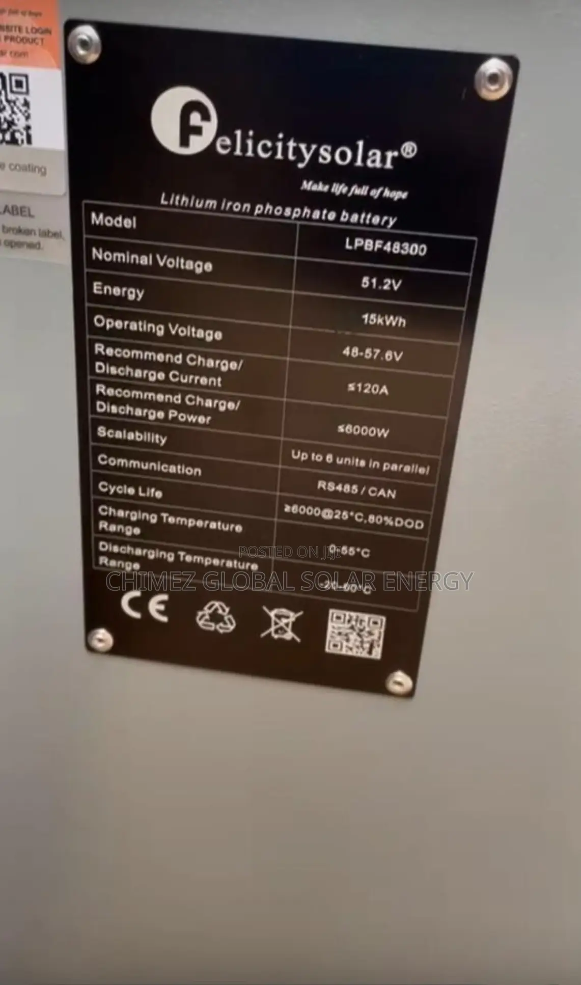 Felicity 15kwh/15.2v Lithium Ion Battery