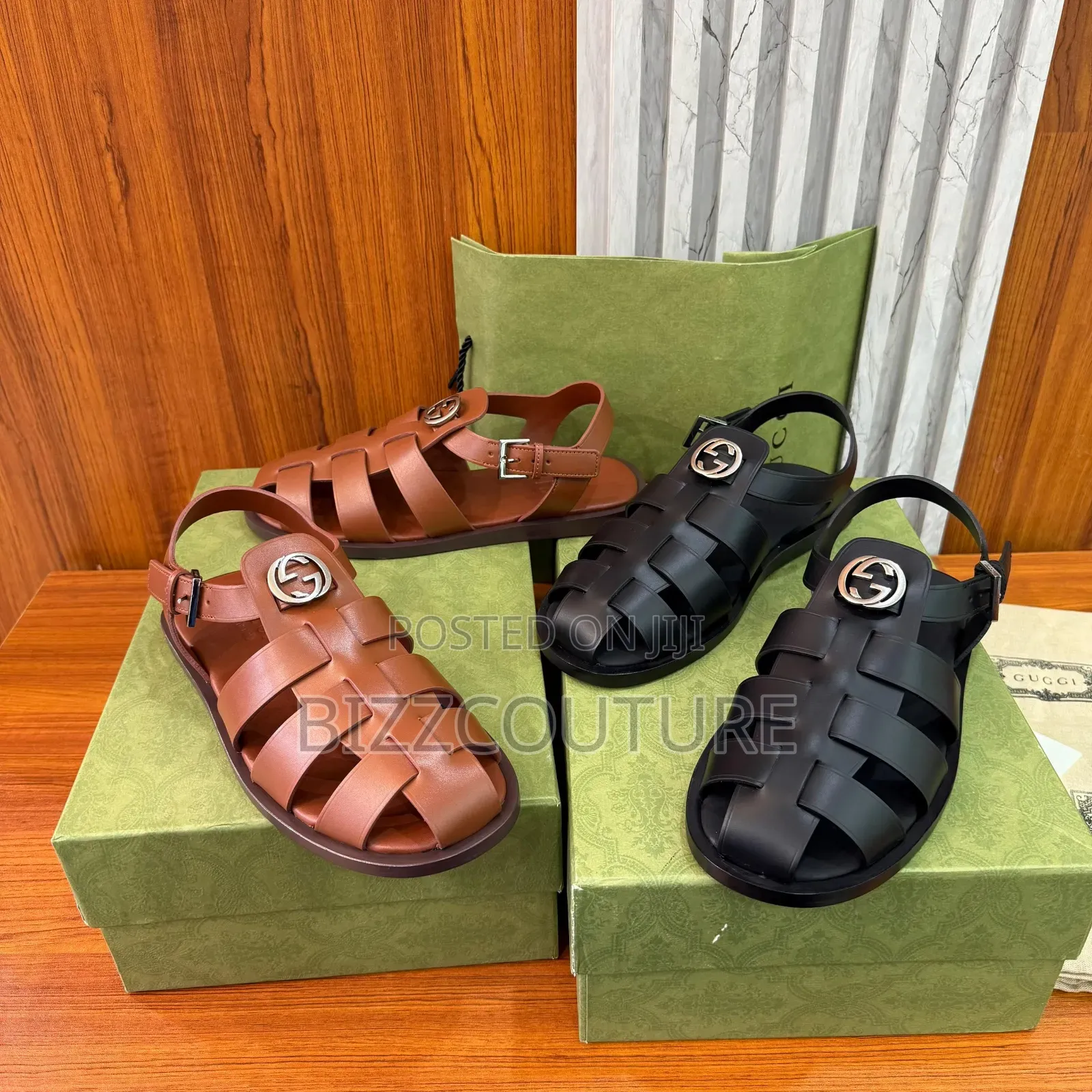 Original Gucci Interlocking G Leather Sandals Available in Store