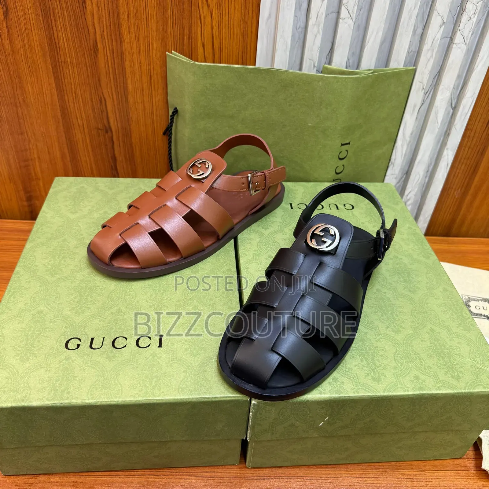 Original Gucci Interlocking G Leather Sandals Available in Store