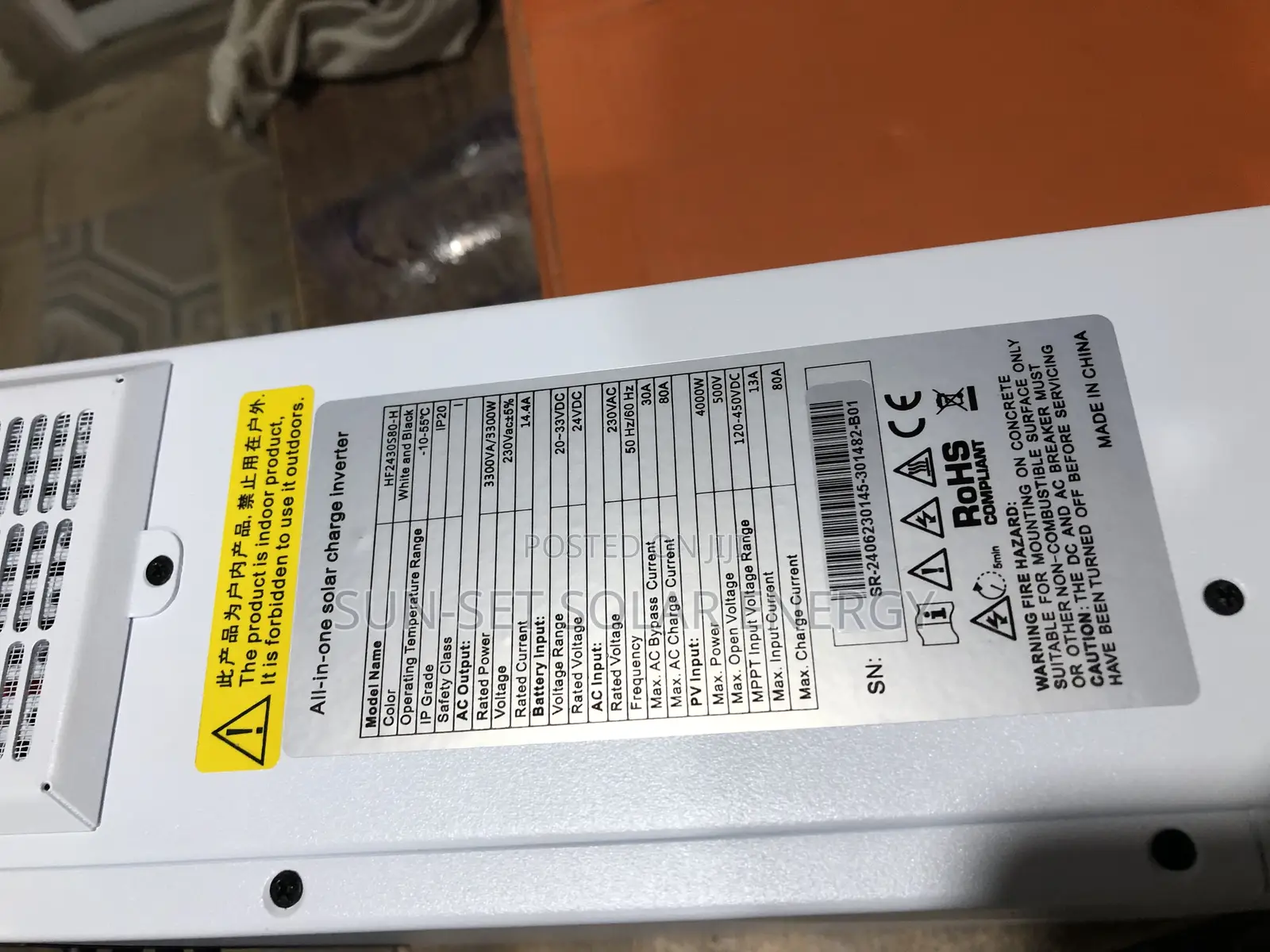 Srne 3.3 Kva 24v 80ah MPPT With 1year Warranty