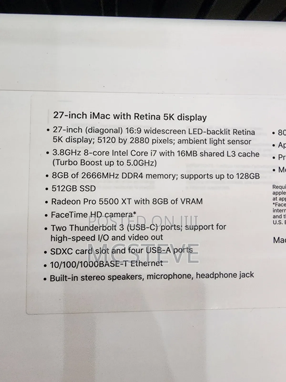 New Desktop Computer Apple iMac 8GB Intel Core I7 SSD 512GB
