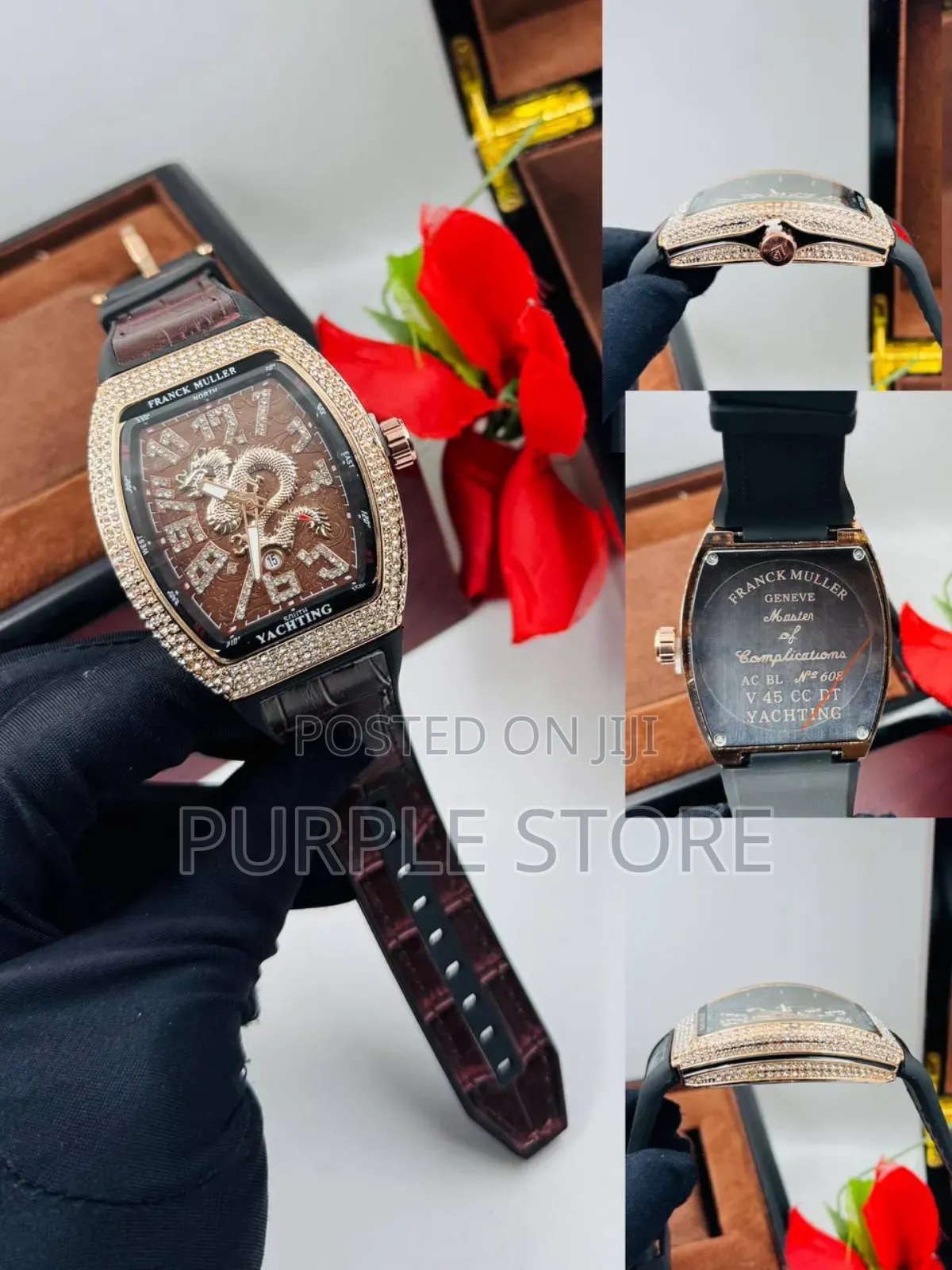Franck Muller Stoned-Dial-Leather-Watches 