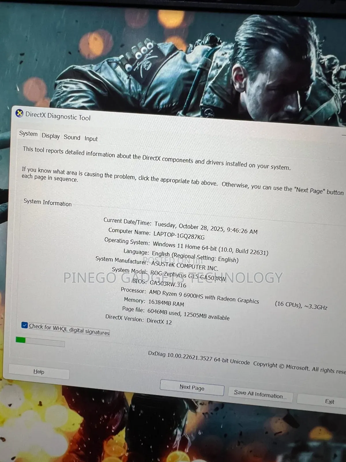 Laptop Asus ROG Zephyrus G15 GA503QR 16GB AMD Ryzen 9 SSD 1T