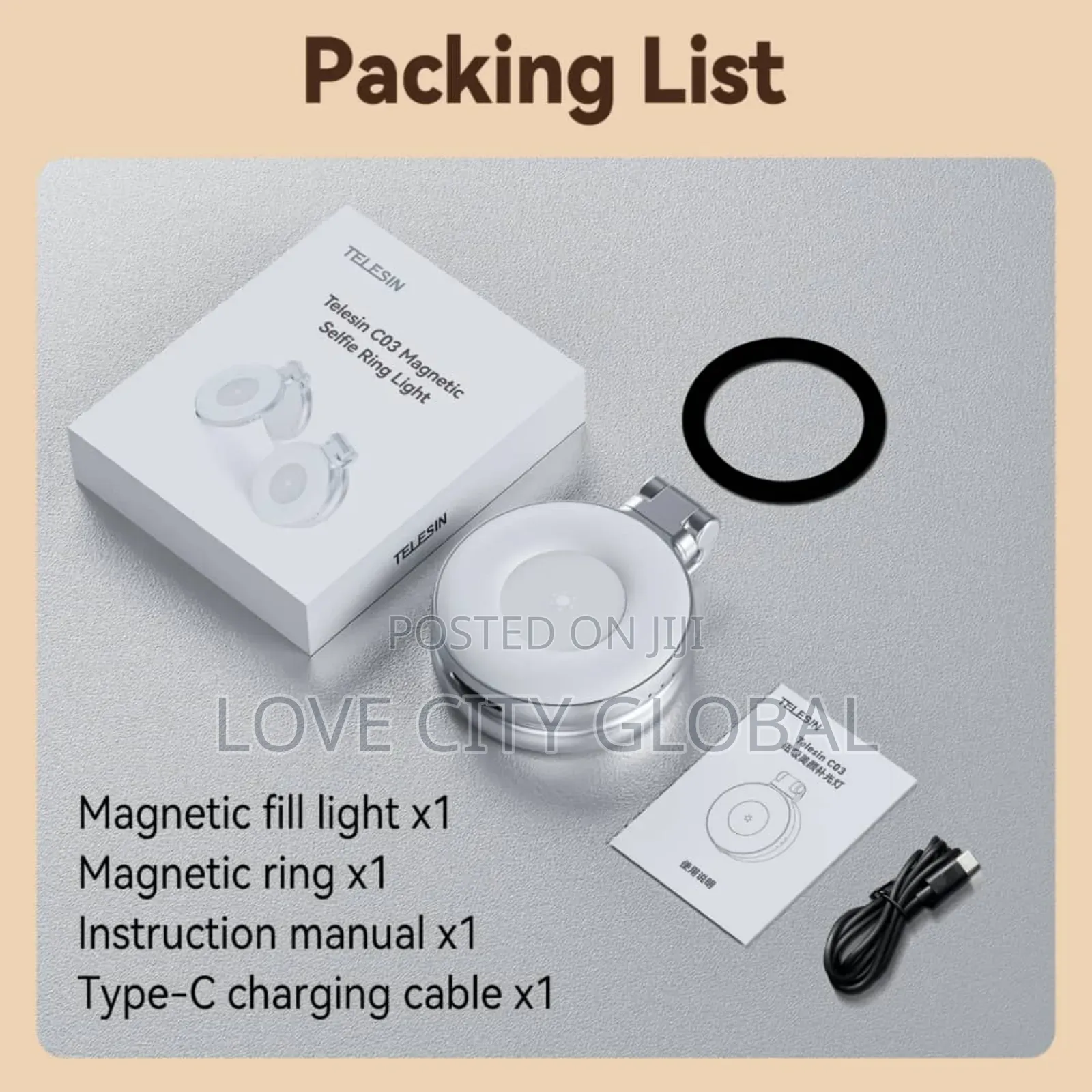 Telesin Fill Light Rechargeable Magnetic Built-in Mirror Phone Selfie.