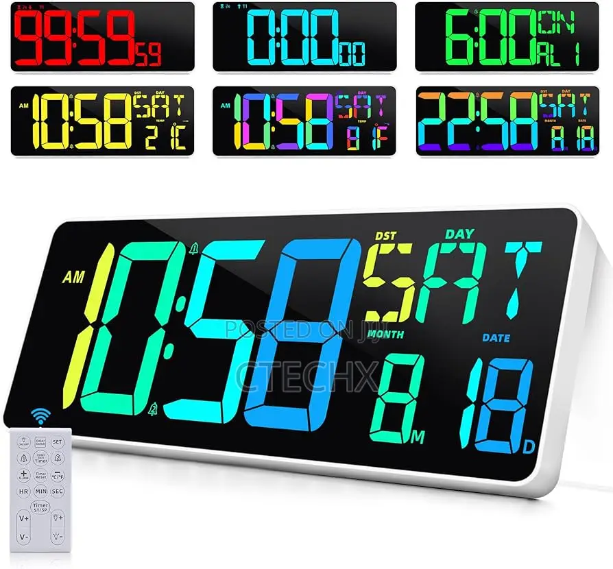 Xrexs 18 Inch Large Display RGB Digital Wall Clock With Remote Control