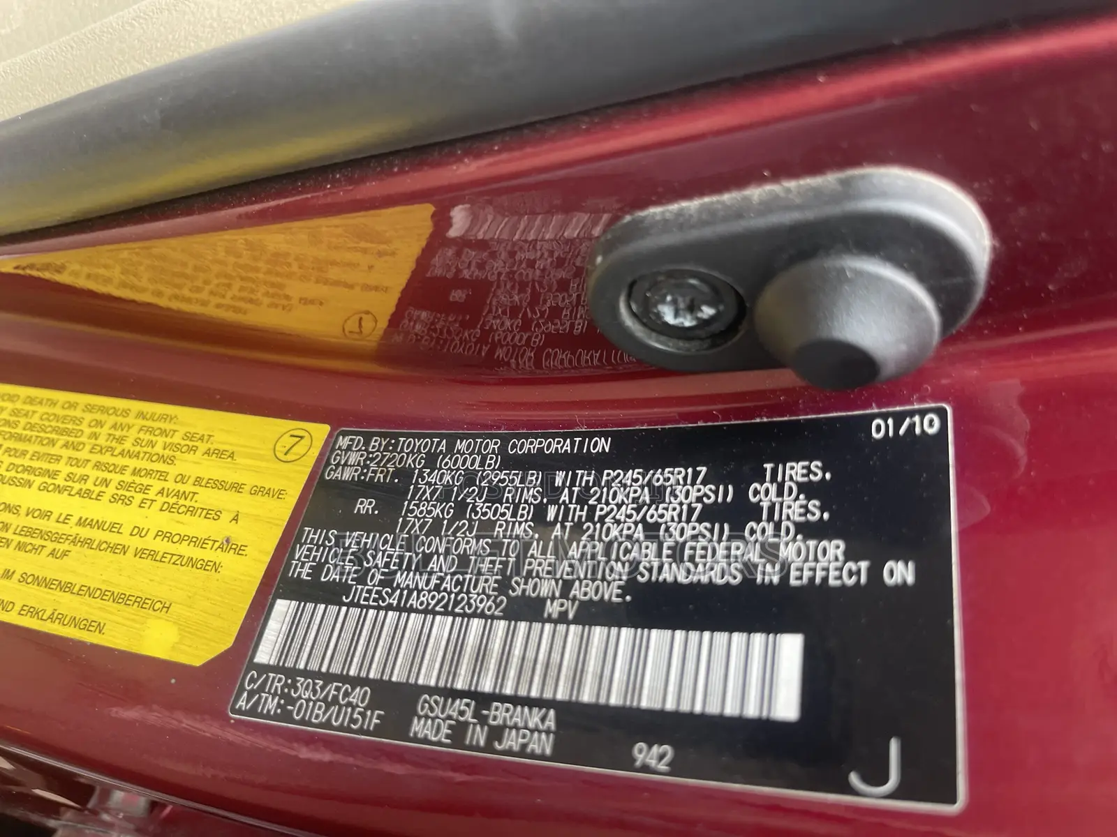 Toyota Highlander Limited 2010 Red