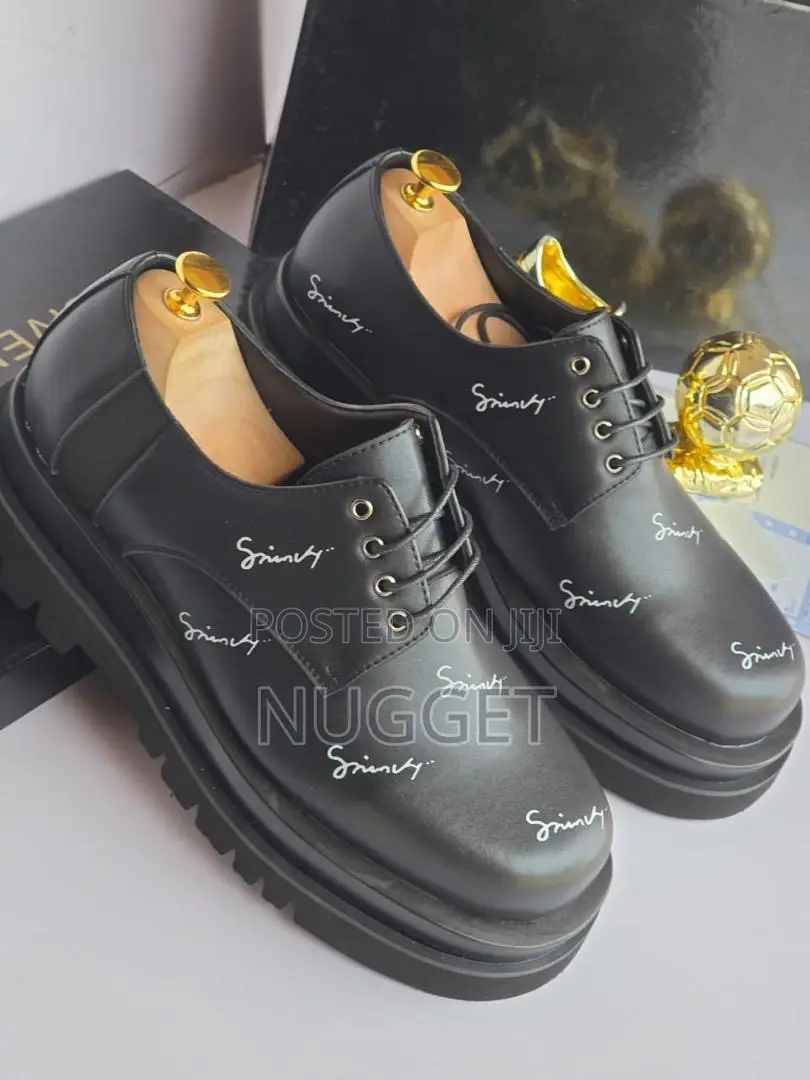 Givenchy Black Leather Lace-Up Shoes, Handwritten-Style Branding