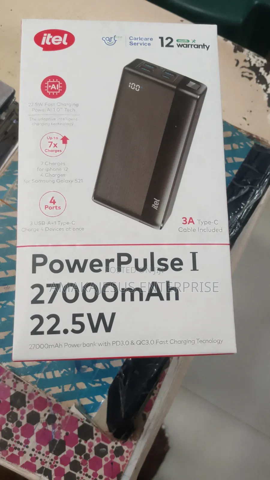 Itel 27,000mahs Power Bank 22.5w