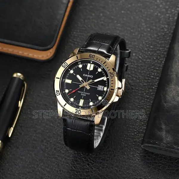 Casio Gent’S MTP-Vd01gl-1evudf Analog Gold Case Black Leather Watch