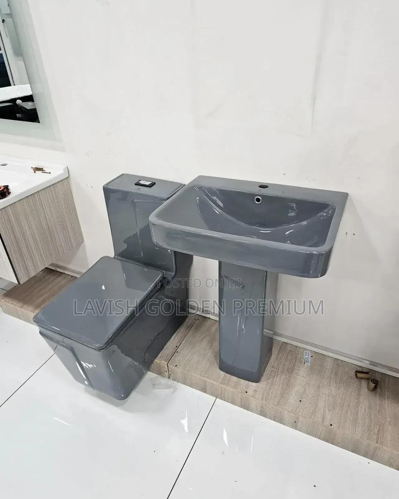 Gray Close Couple Toilet Seat With Wash Hand Basin