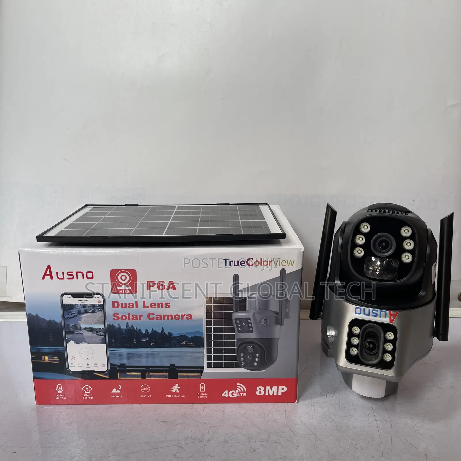 Ausno 8mp 4g Dual Lens Solar Ptz Big Outdoor Camera V380 App