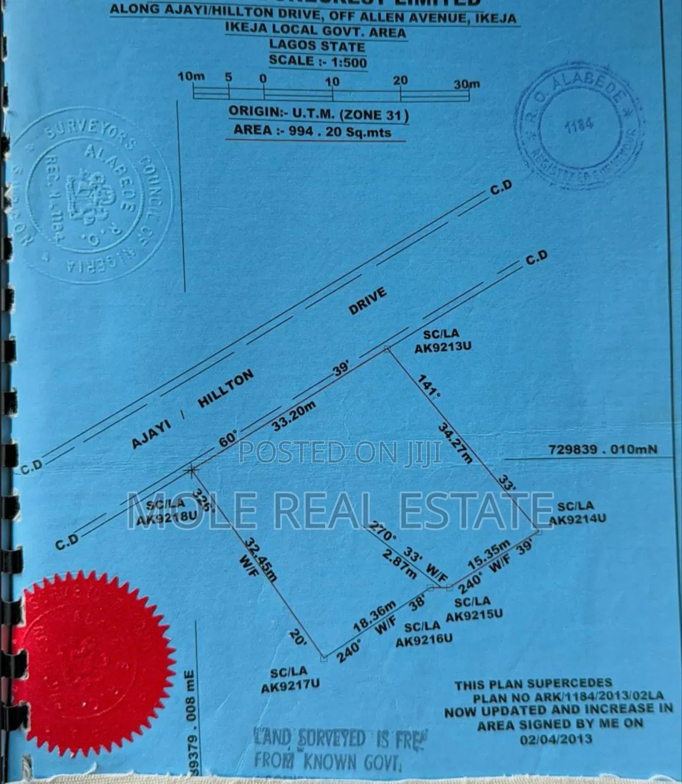 1000sqm ( 2 Plots) Joint Venture Allen Avenue Ikeja