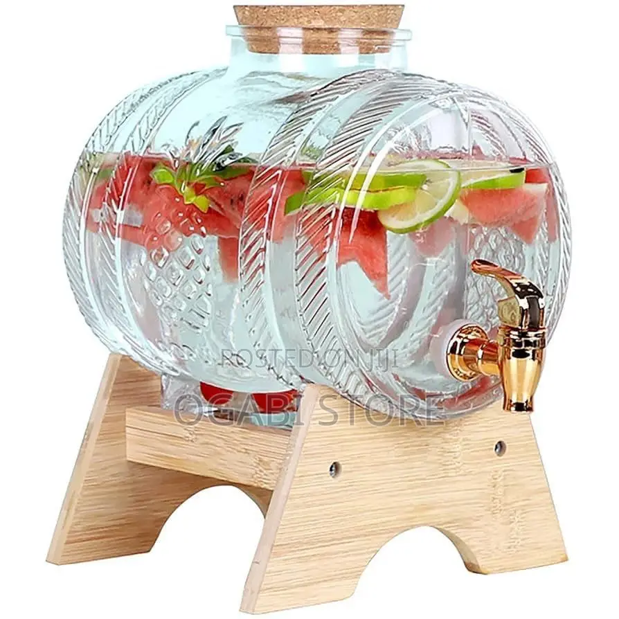 5l Glass Beverage Dispenser With Bamboo Stand